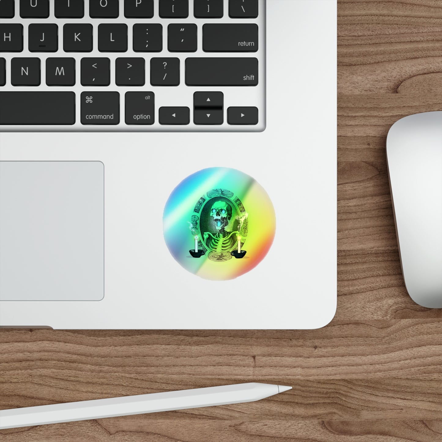 Haunted Halloween Rainbow Holographic Die-cut Vinyl Stickers Spooky Skeleton