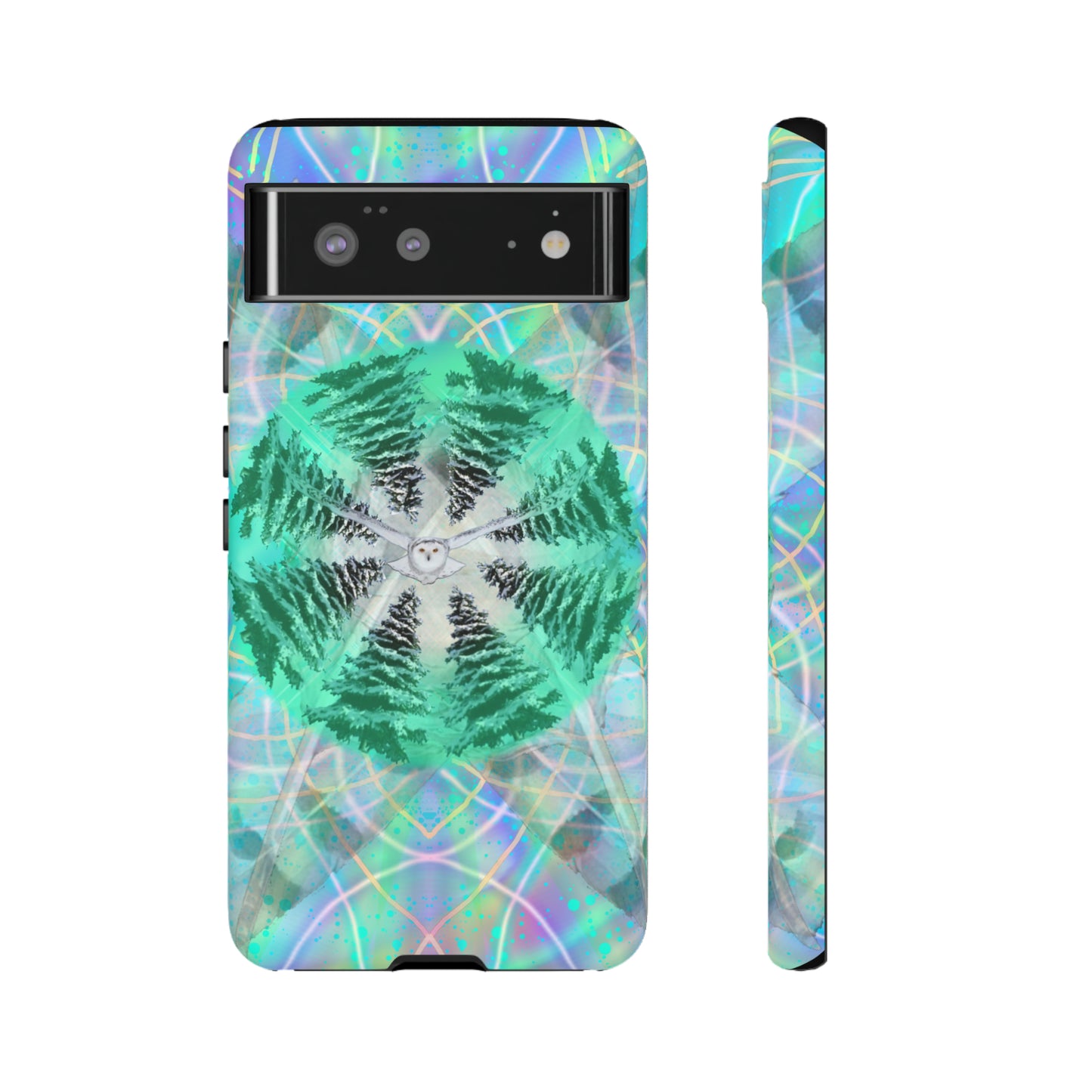 Mystic Pines Snowy Owl Protective Phone Case, Samsung, iPhone, Pixel, all sizes