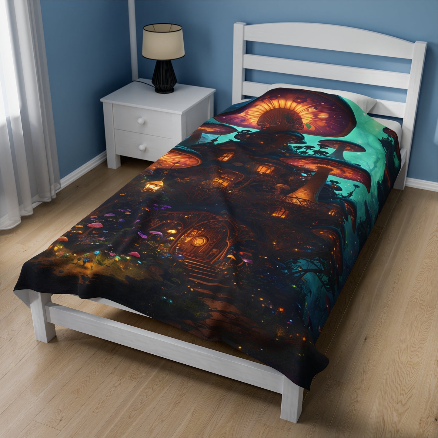 Fae Mushroom House, Velveteen Plush Blanket