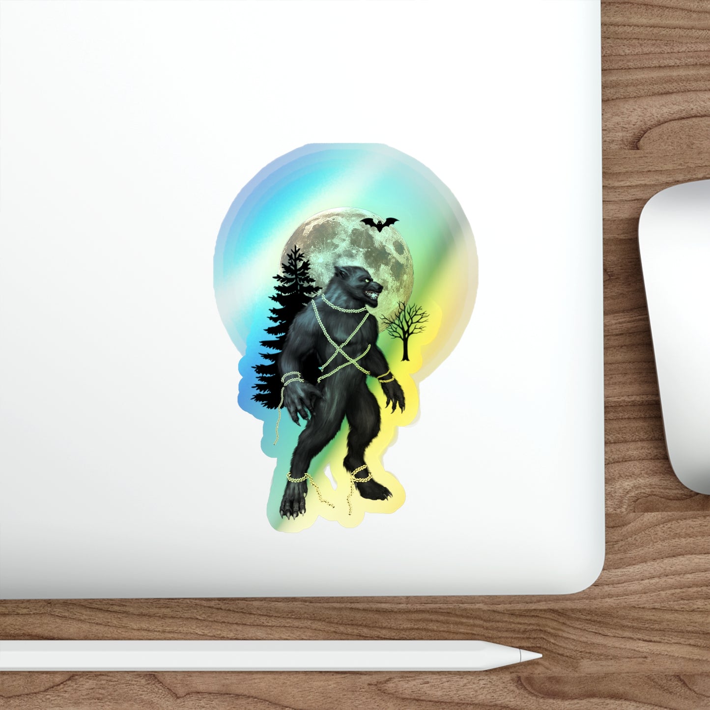 Halloween Rainbow Holographic Die-cut Vinyl Stickers Warewolf Unchained