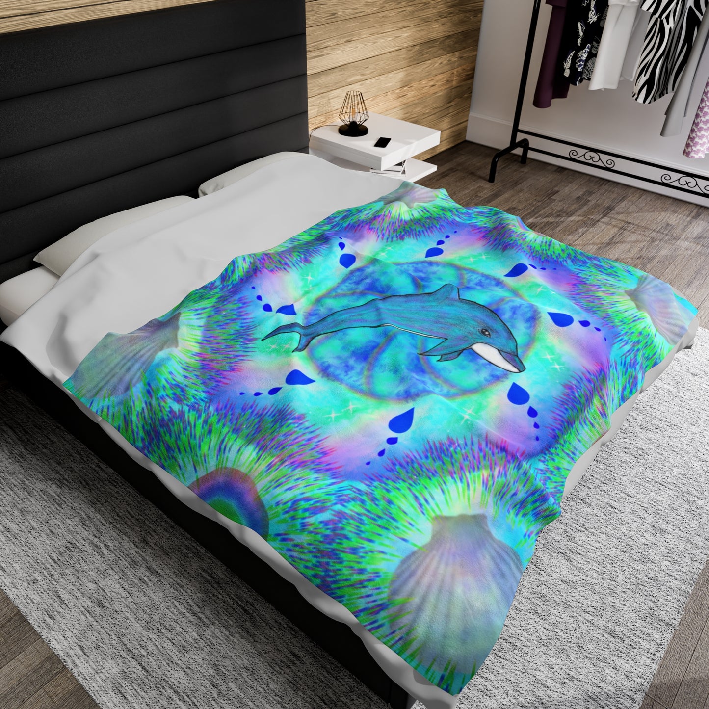 Mystic Dolphin Mandala Velveteen Plush Blanket