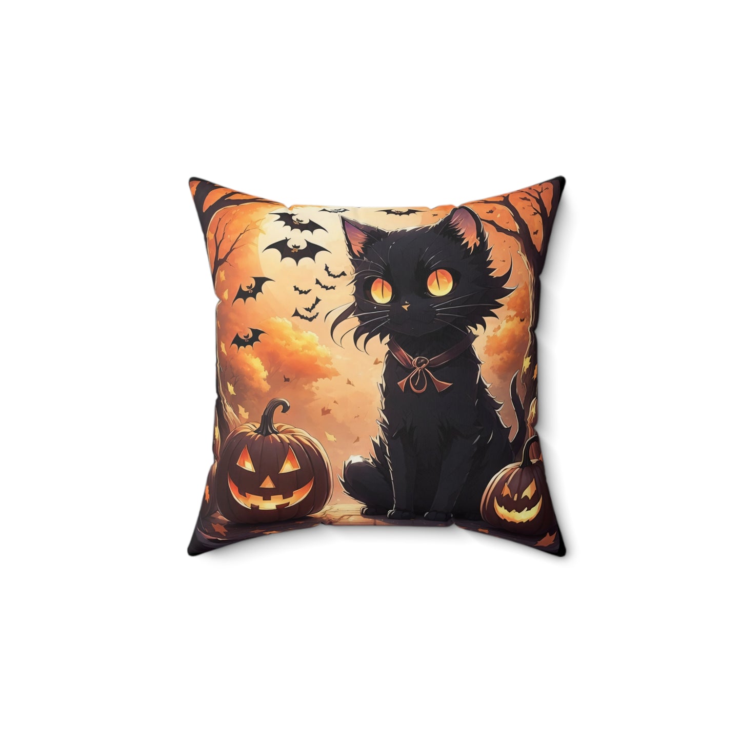 Anime Black Cat, Halloween, Spun Polyester Square Pillow