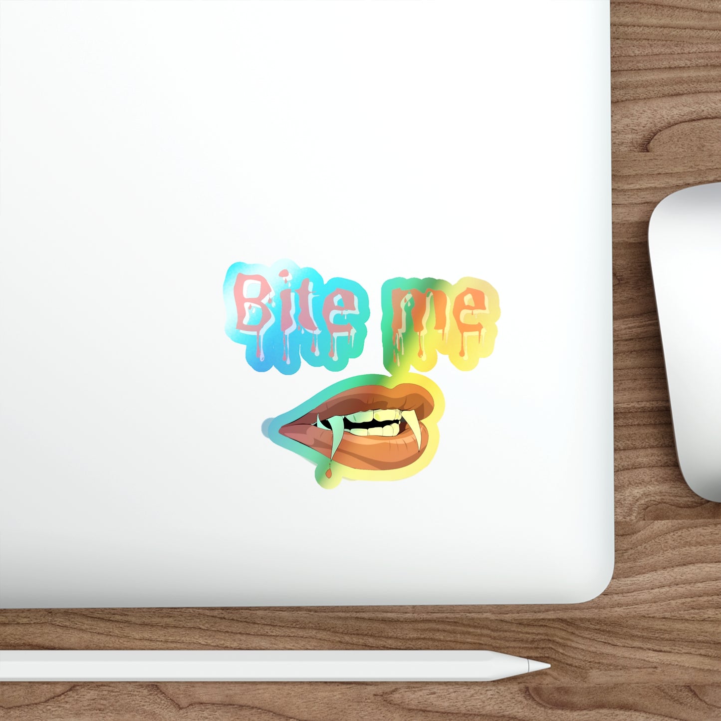 Halloween Rainbow Holographic Die-cut Vinyl Stickers Bite Me