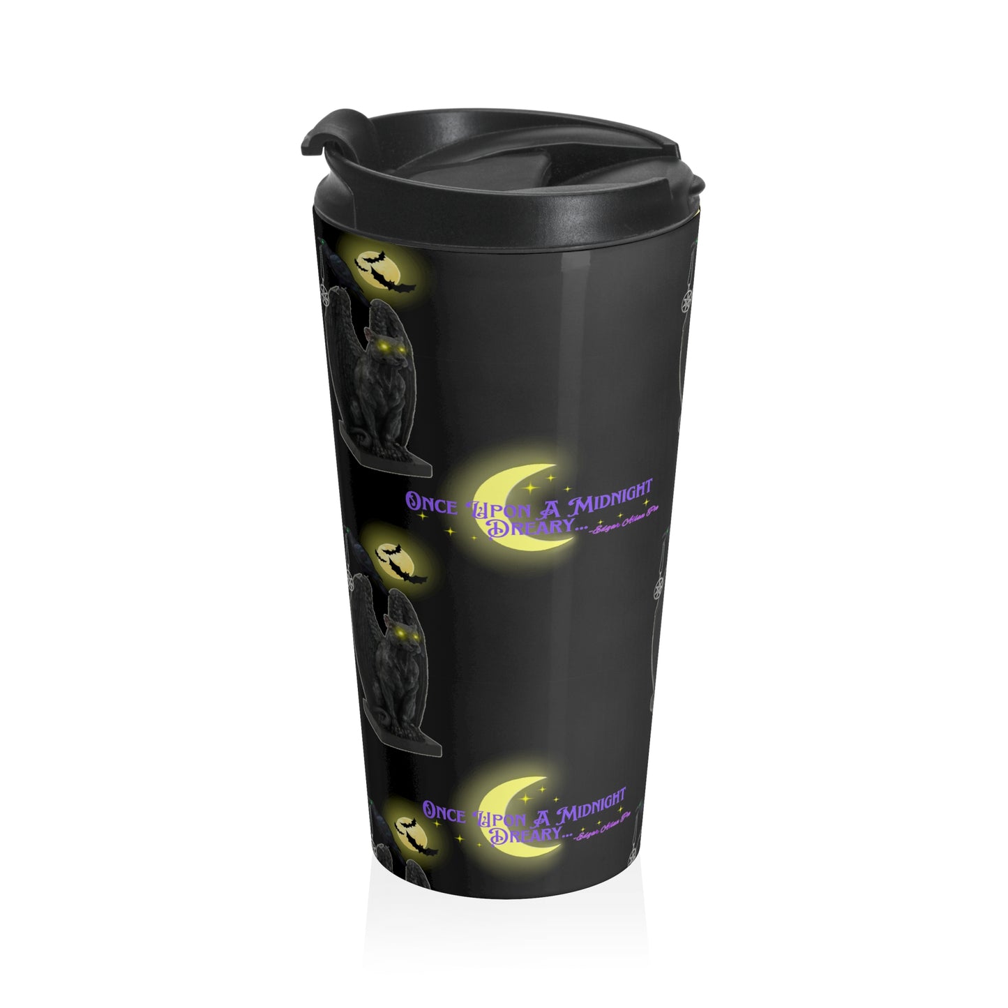Stainless Steel "Once Upon A Midnight Dreary" Edgar Allan Poe Halloween Travel Mug with Insert