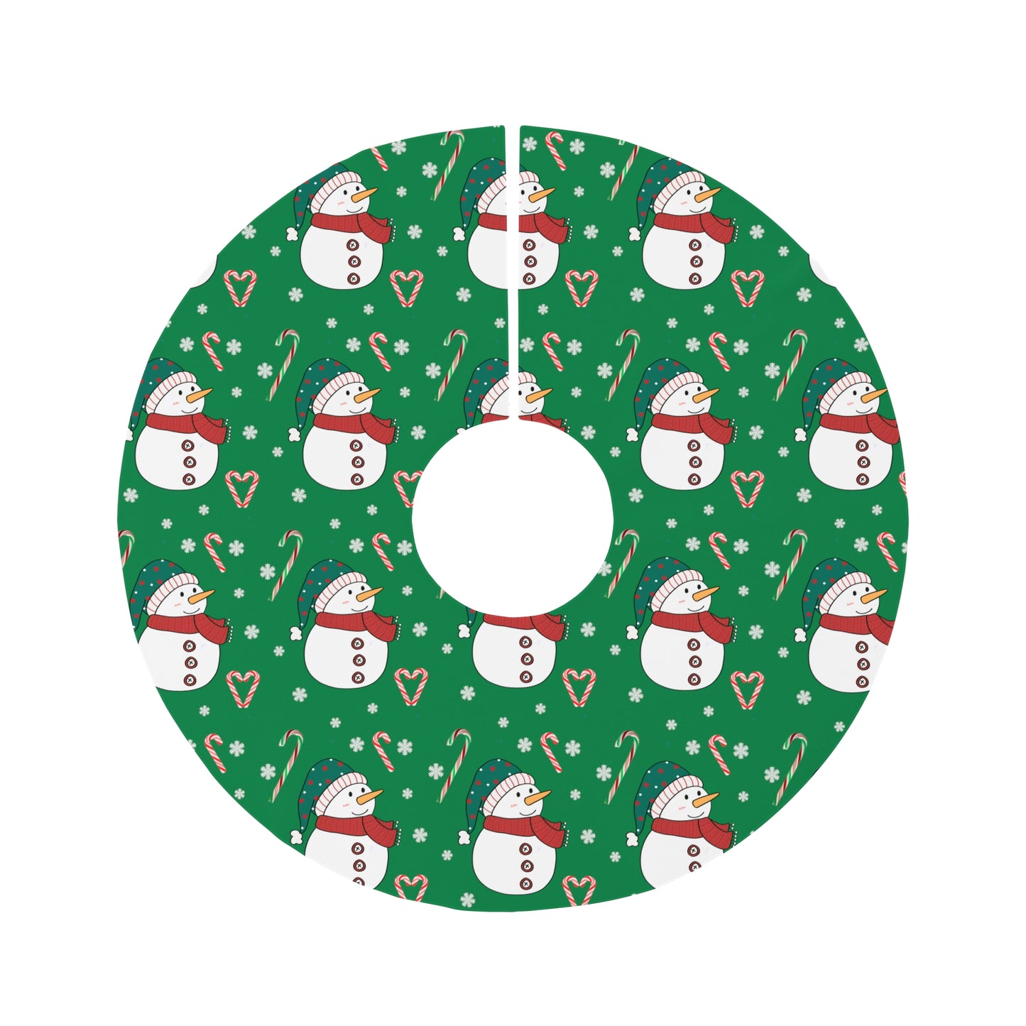 Snowman Round Christmas Tree Skirt Green