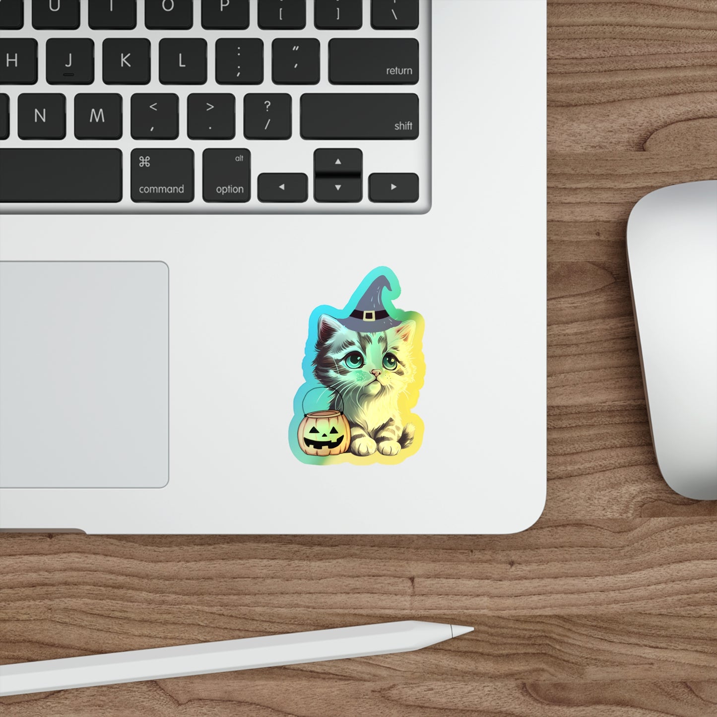 Halloween Rainbow Holographic Die-cut Vinyl Stickers Cute Witchy Kitten