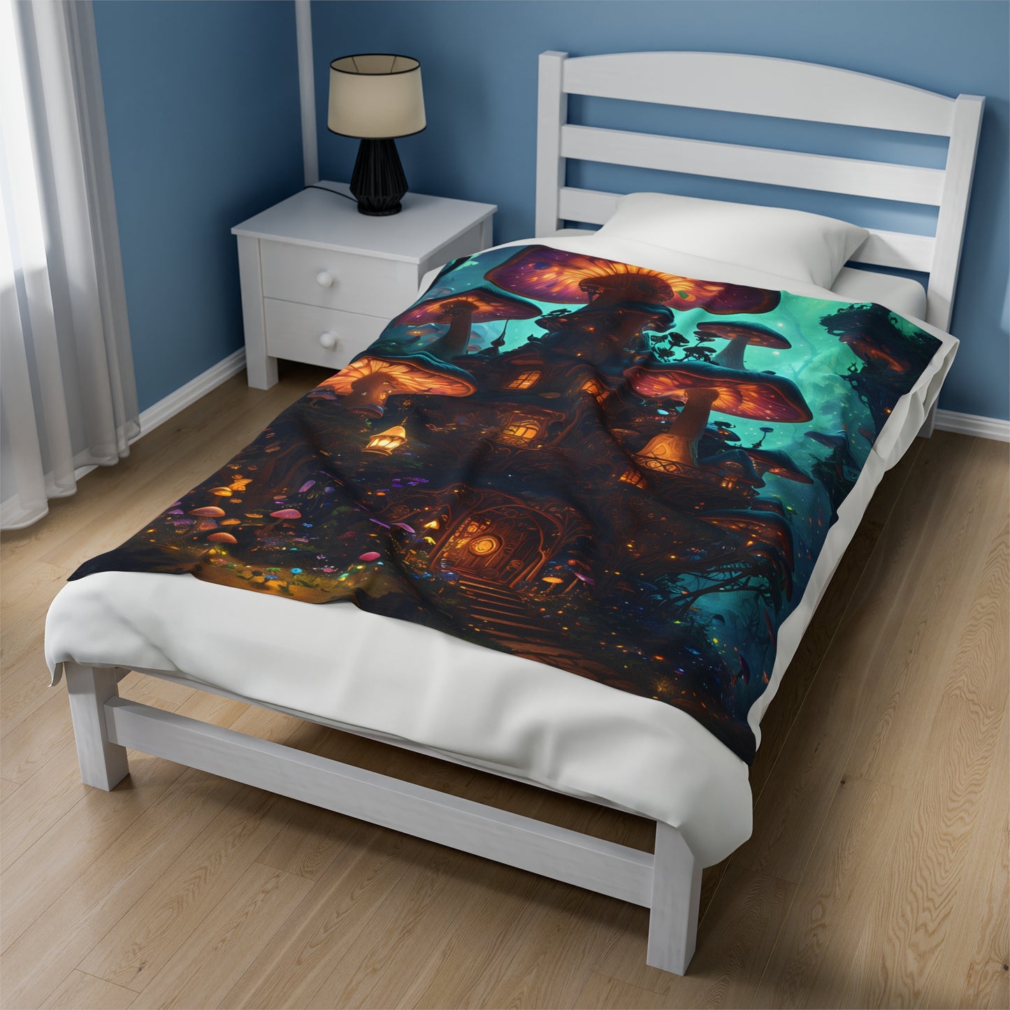 Fae Mushroom House, Velveteen Plush Blanket