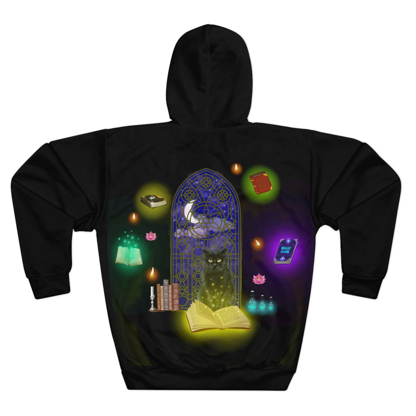 Mystic Black Cat Halloween Pullover Hoodie Black
