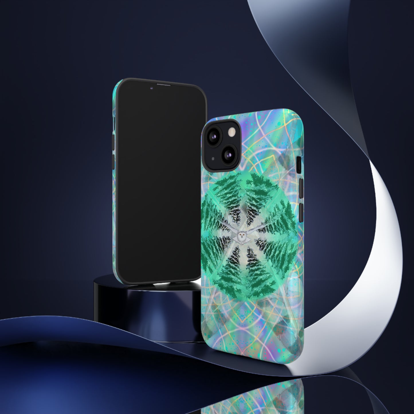 Mystic Pines Snowy Owl Protective Phone Case, Samsung, iPhone, Pixel, all sizes