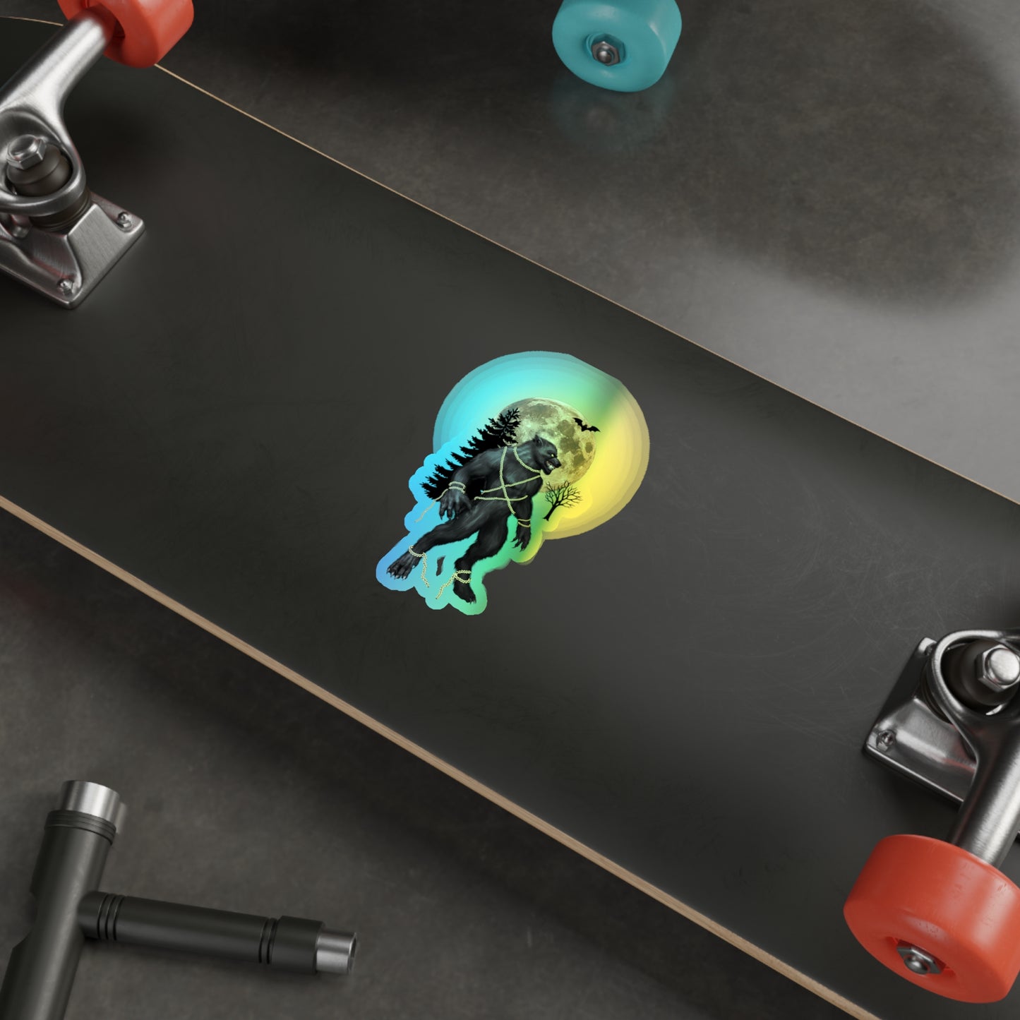 Halloween Rainbow Holographic Die-cut Vinyl Stickers Warewolf Unchained