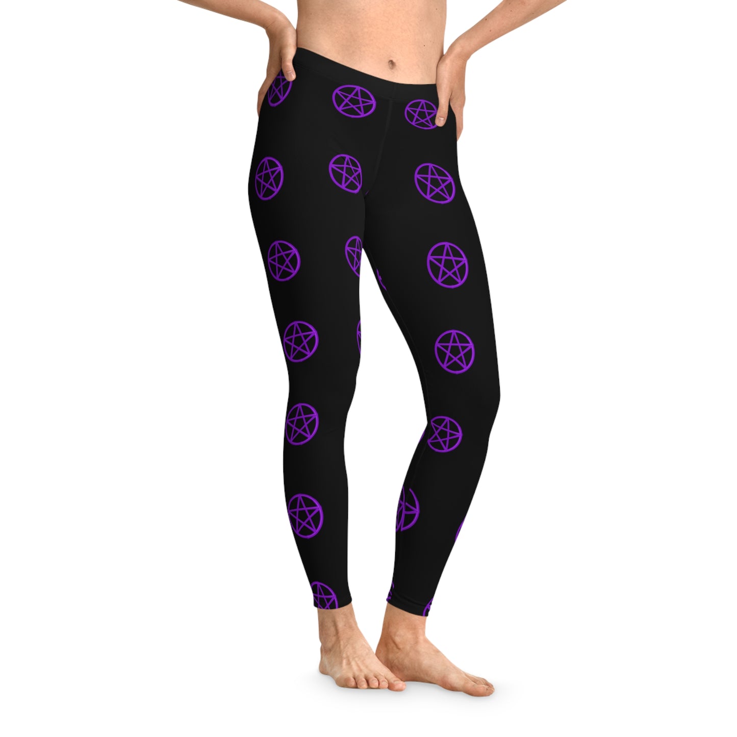 Halloween, Pentagram Stretchy Leggings Black