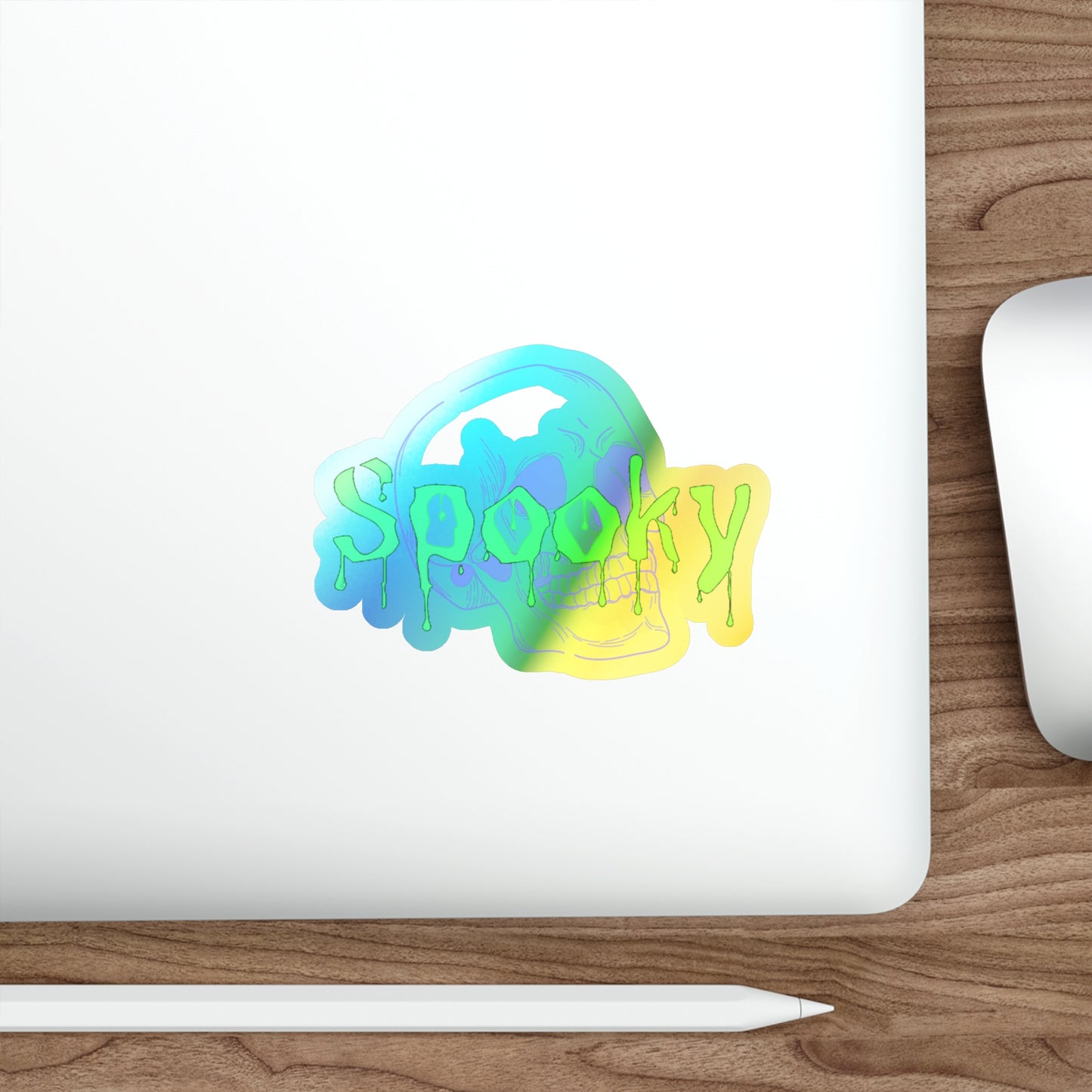 Halloween Rainbow Holographic Die-cut Vinyl Stickers Spooky Skull