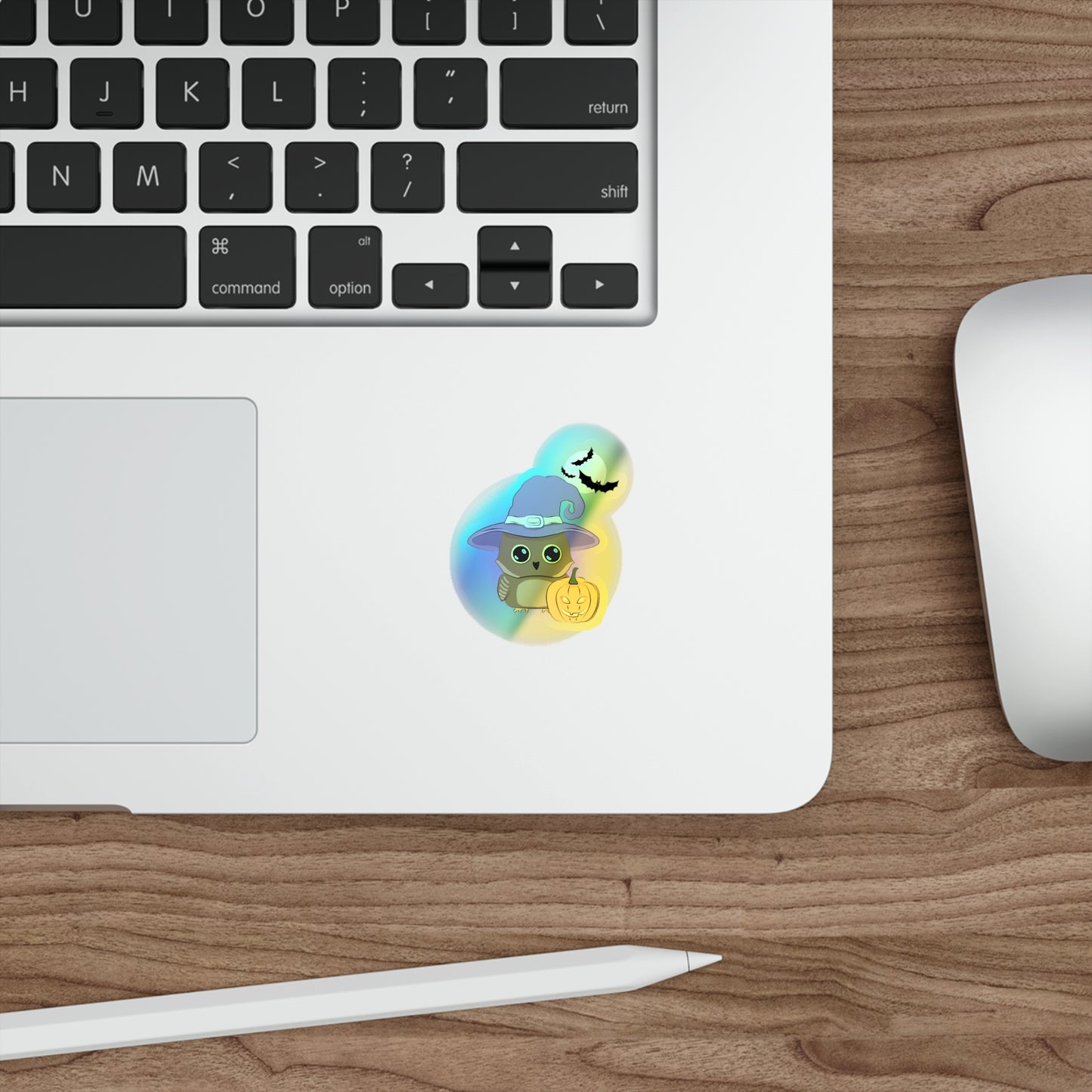 Halloween Rainbow Holographic Die-cut Vinyl Stickers Cute Witchy Owl