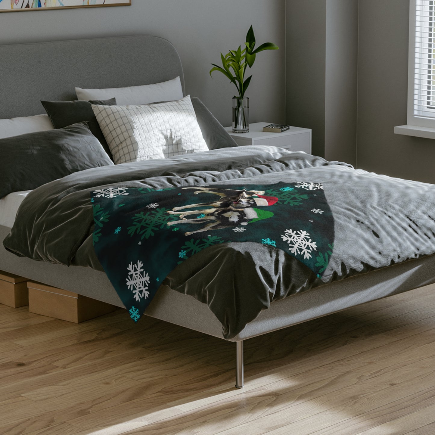 Christmas Malamute Velveteen Minky Blanket