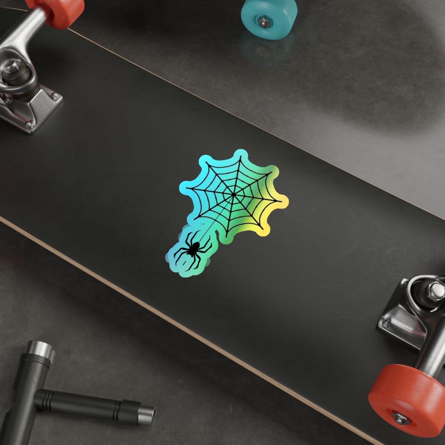Spider Web Halloween Freaky Skull Rainbow Holographic Die-cut Vinyl Stickers