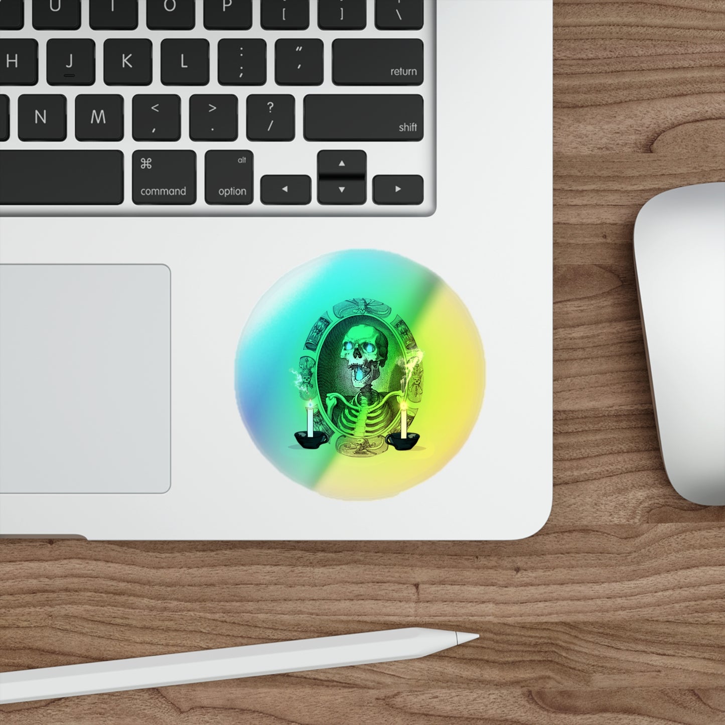 Haunted Halloween Rainbow Holographic Die-cut Vinyl Stickers Spooky Skeleton