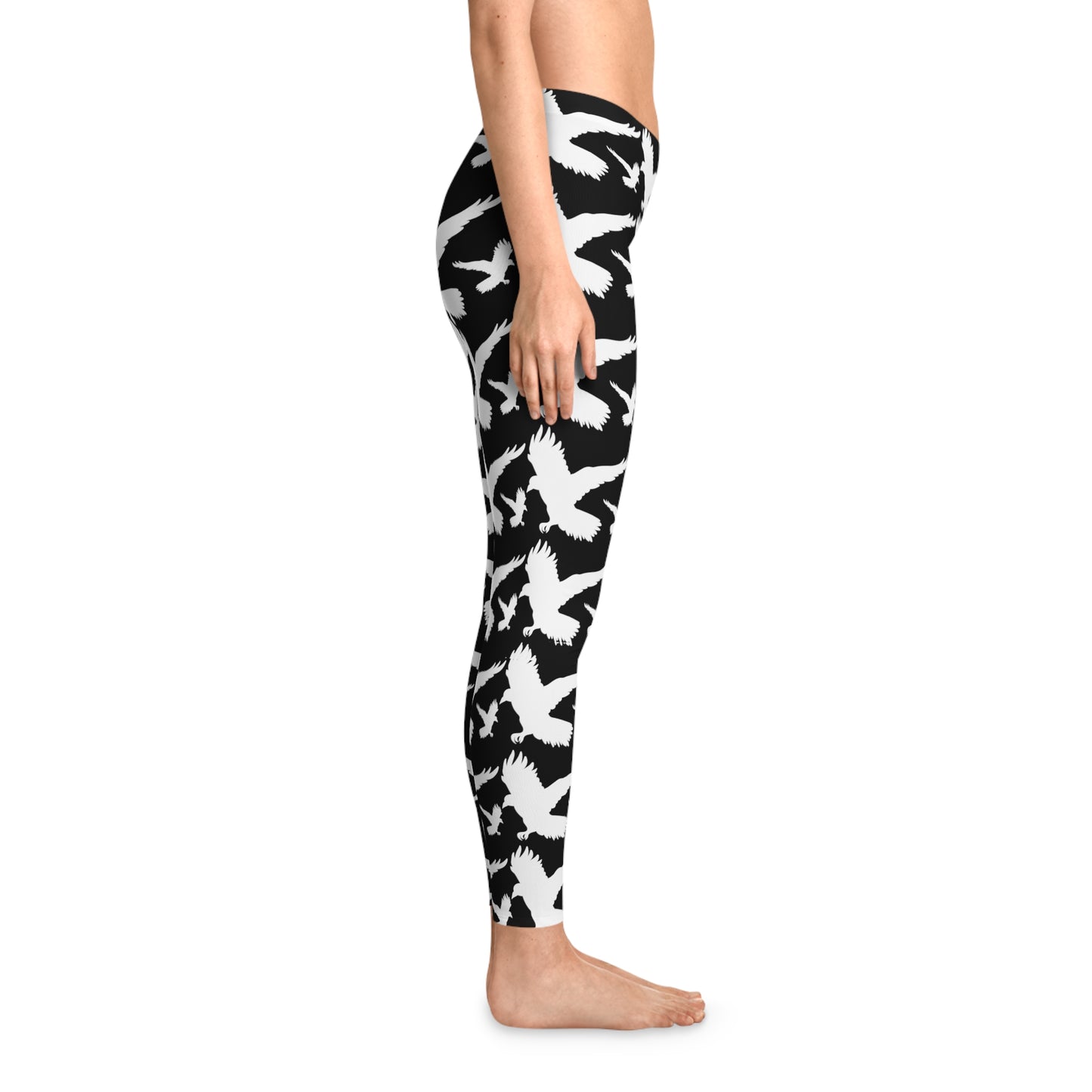 White Raven Halloween Stretchy Leggings Black