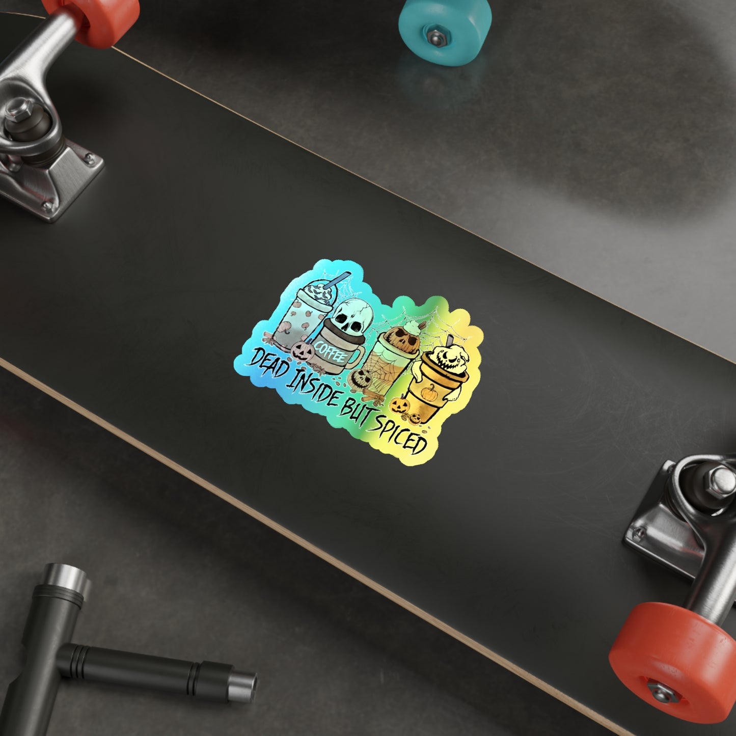 Halloween Rainbow Holographic Die-cut Vinyl Stickers Dead Inside