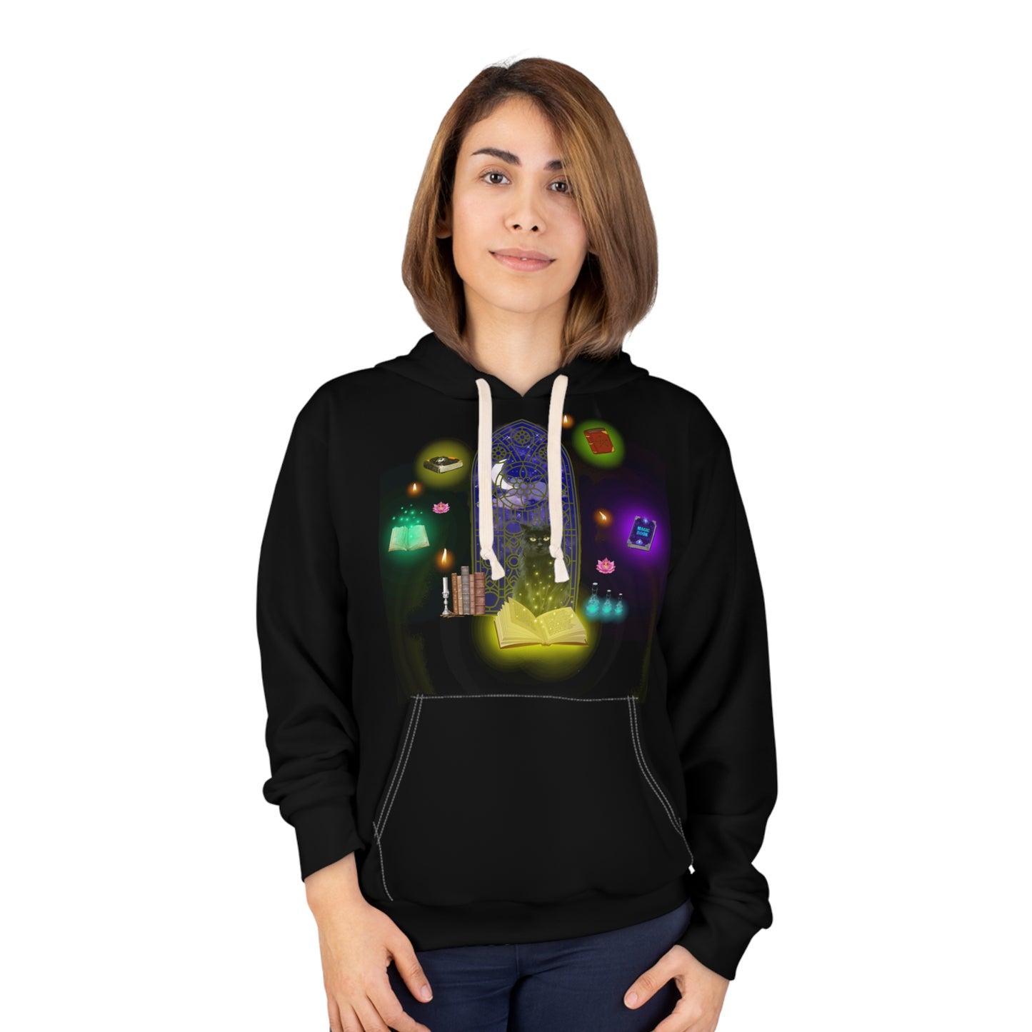 Mystic Black Cat Halloween Pullover Hoodie Black