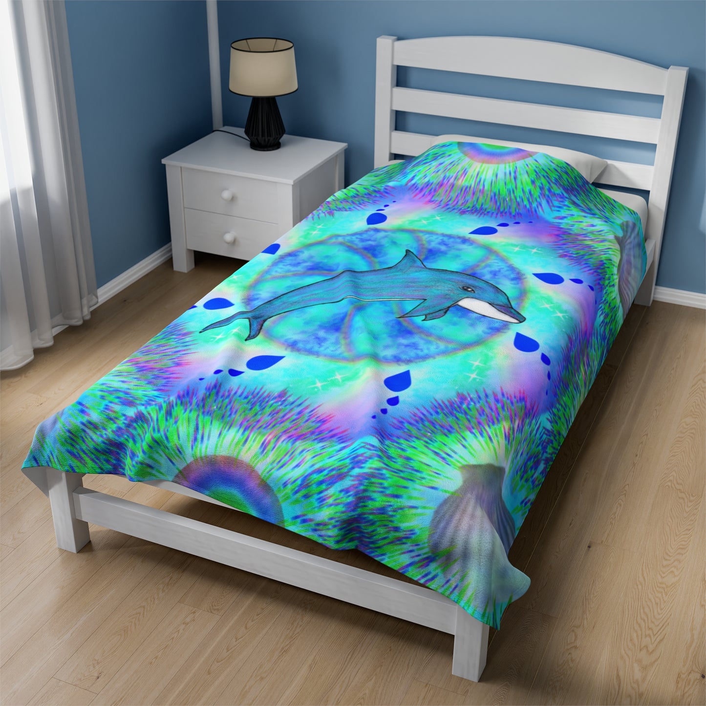 Mystic Dolphin Mandala Velveteen Plush Blanket