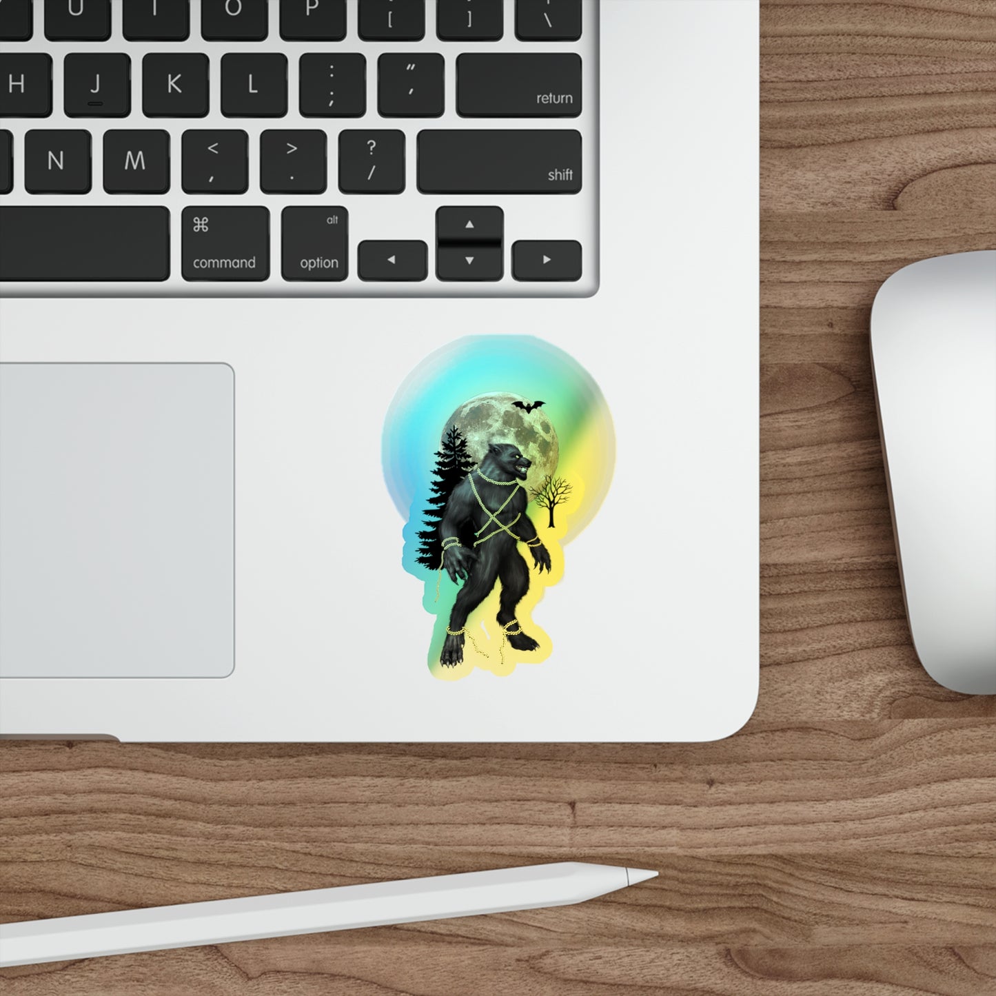 Halloween Rainbow Holographic Die-cut Vinyl Stickers Warewolf Unchained