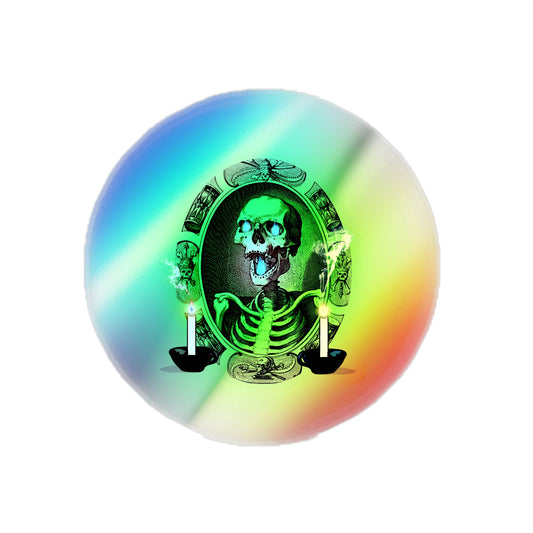 Haunted Halloween Rainbow Holographic Die-cut Vinyl Stickers Spooky Skeleton