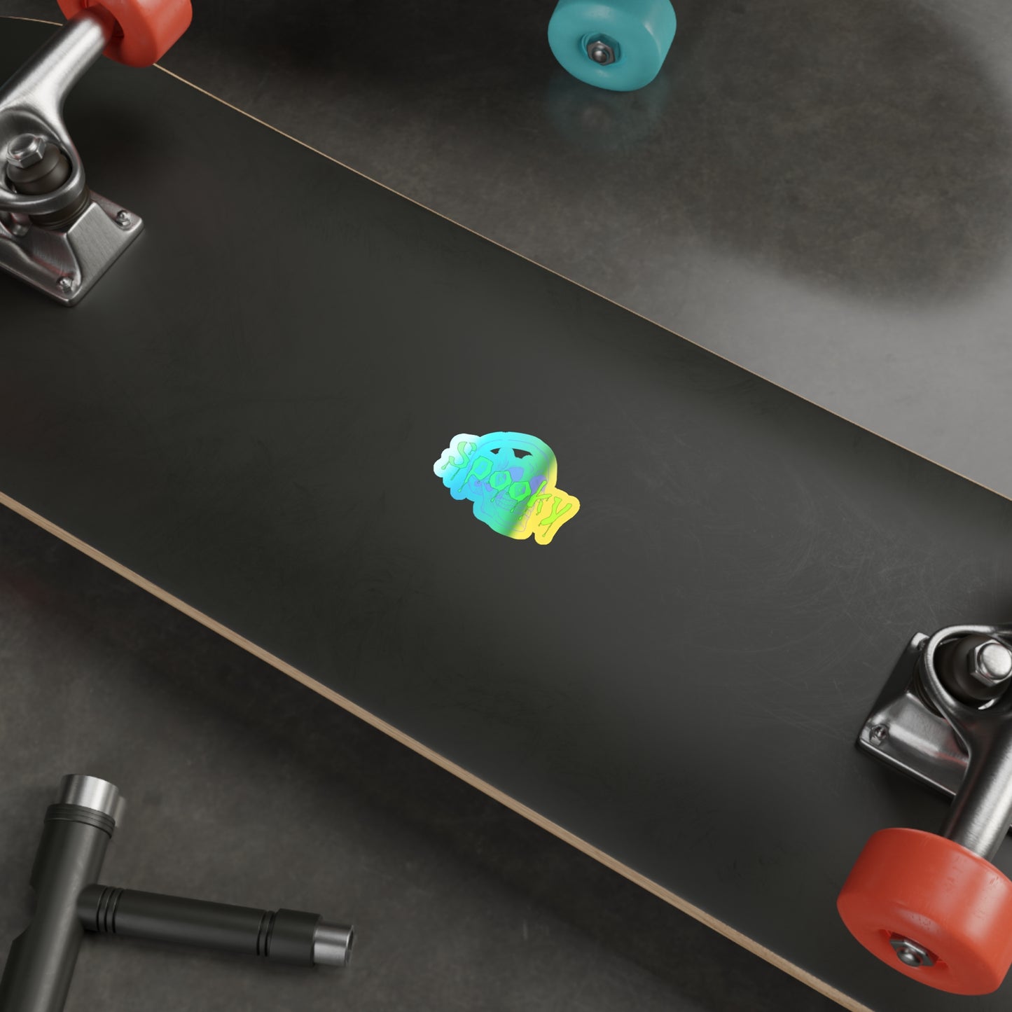 Halloween Rainbow Holographic Die-cut Vinyl Stickers Spooky Skull