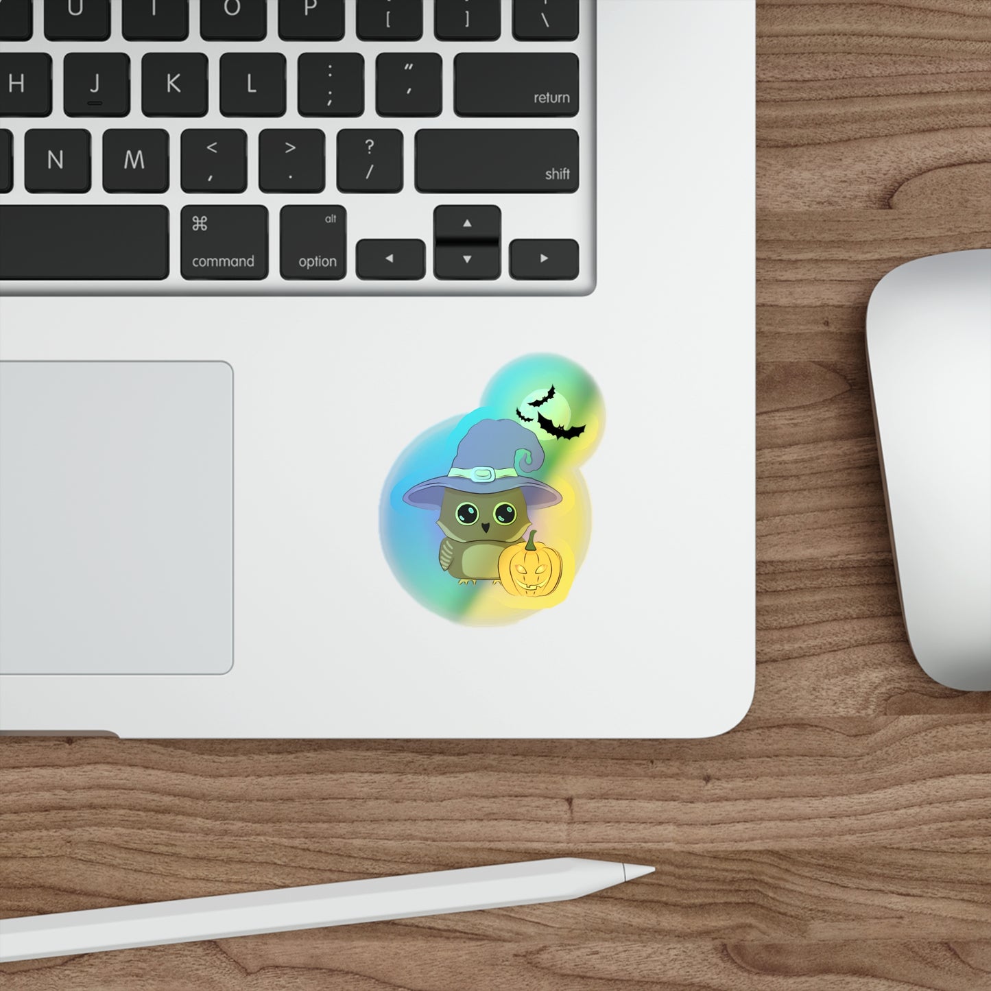 Halloween Rainbow Holographic Die-cut Vinyl Stickers Cute Witchy Owl
