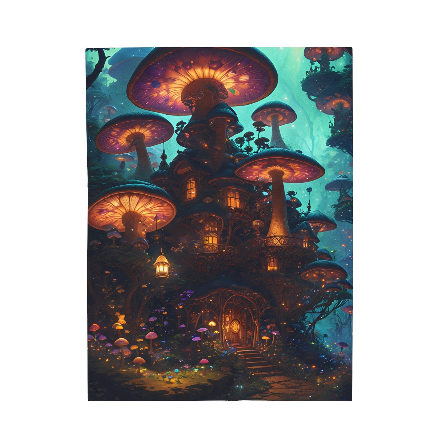 Fae Mushroom House, Velveteen Plush Blanket