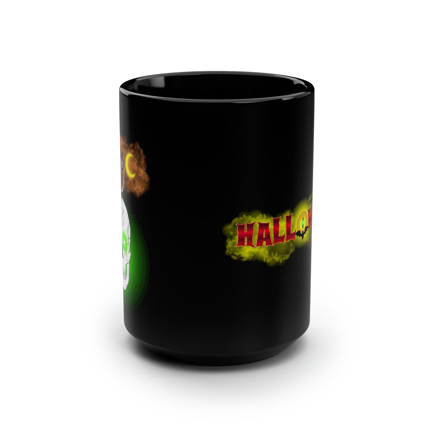 Black Halloween Mug Owl Skull 15oz
