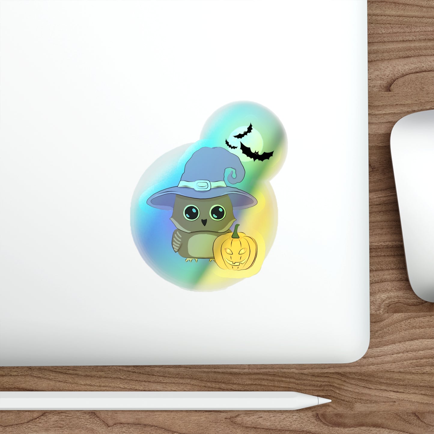 Halloween Rainbow Holographic Die-cut Vinyl Stickers Cute Witchy Owl