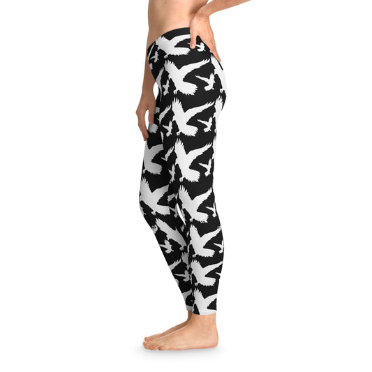 White Raven Halloween Stretchy Leggings Black