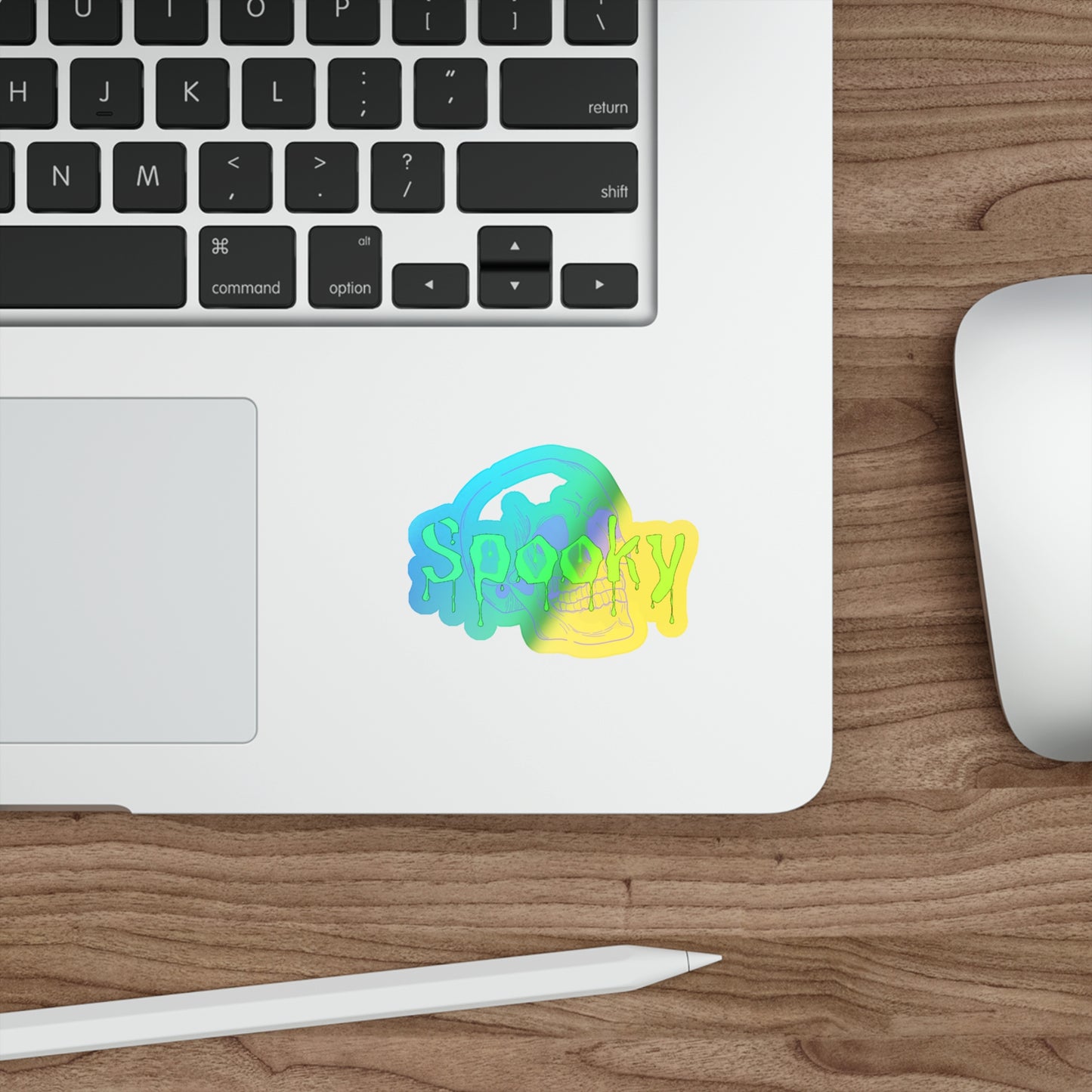 Halloween Rainbow Holographic Die-cut Vinyl Stickers Spooky Skull