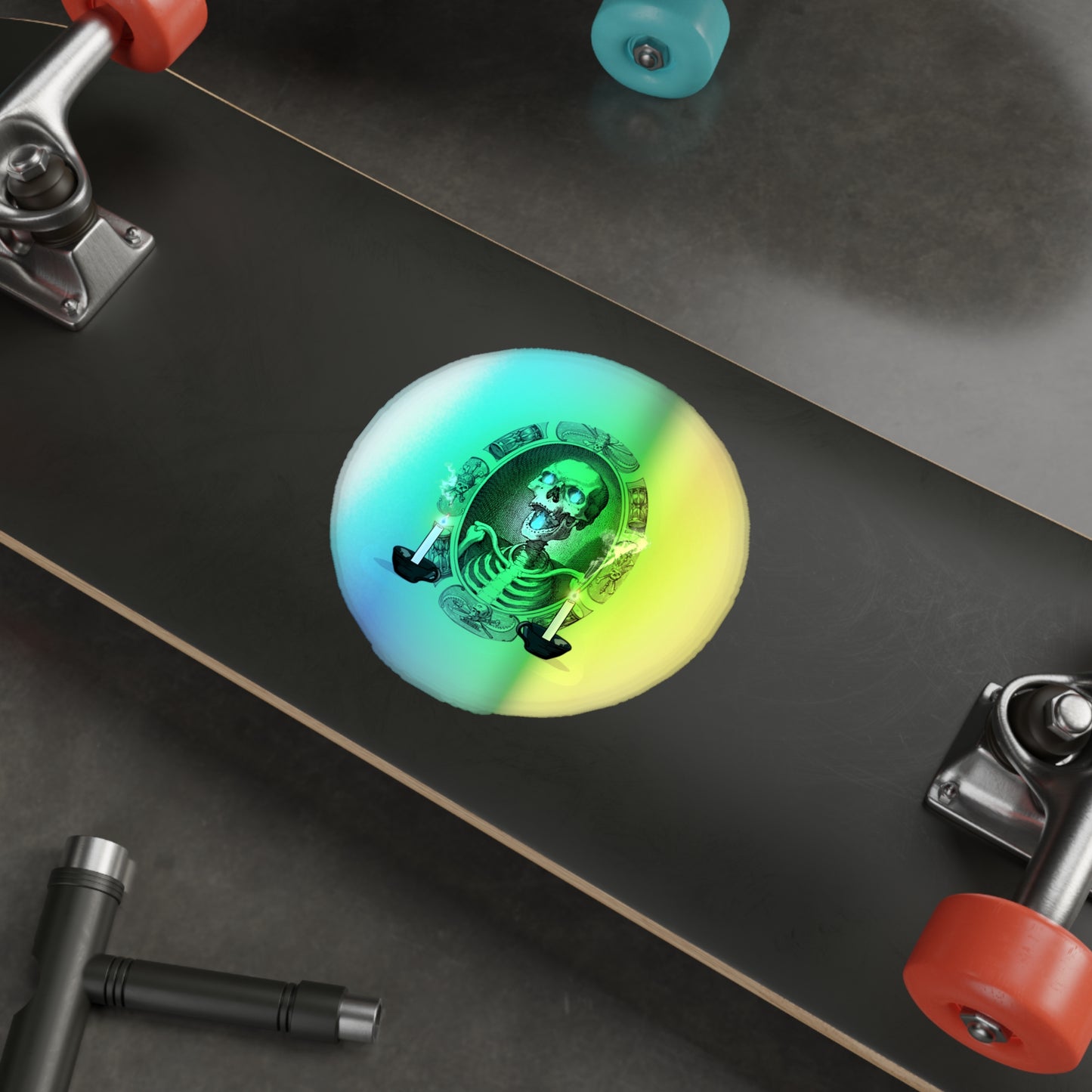 Haunted Halloween Rainbow Holographic Die-cut Vinyl Stickers Spooky Skeleton