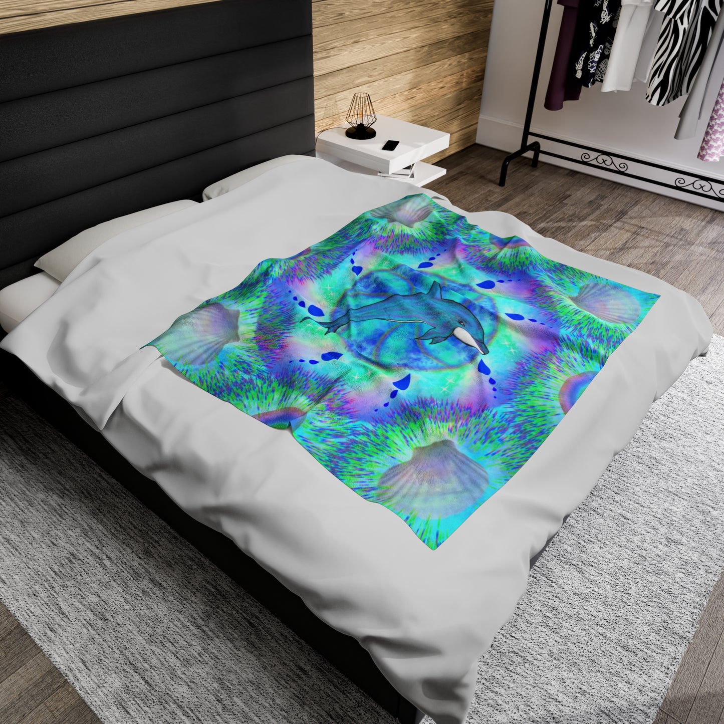 Mystic Dolphin Mandala Velveteen Plush Blanket
