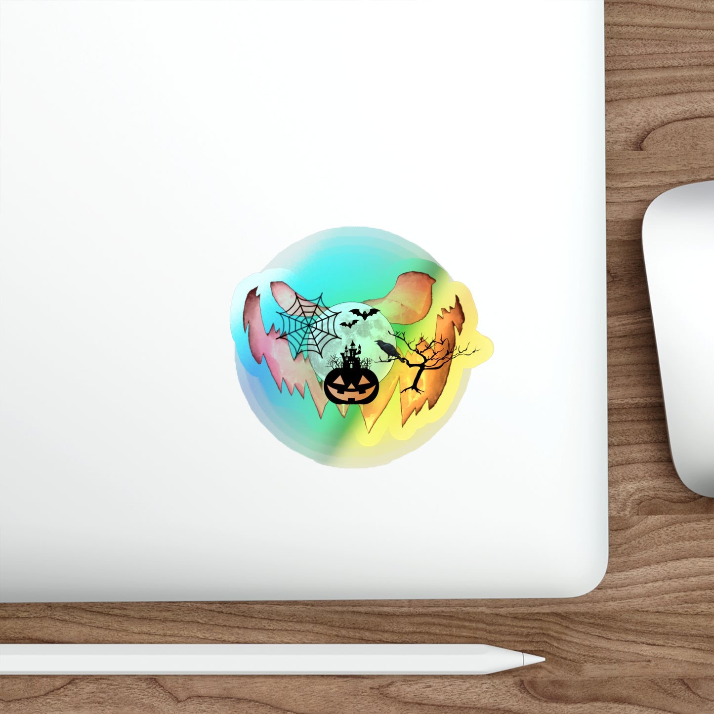 Haunted Halloween Rainbow Holographic Die-cut Vinyl Stickers