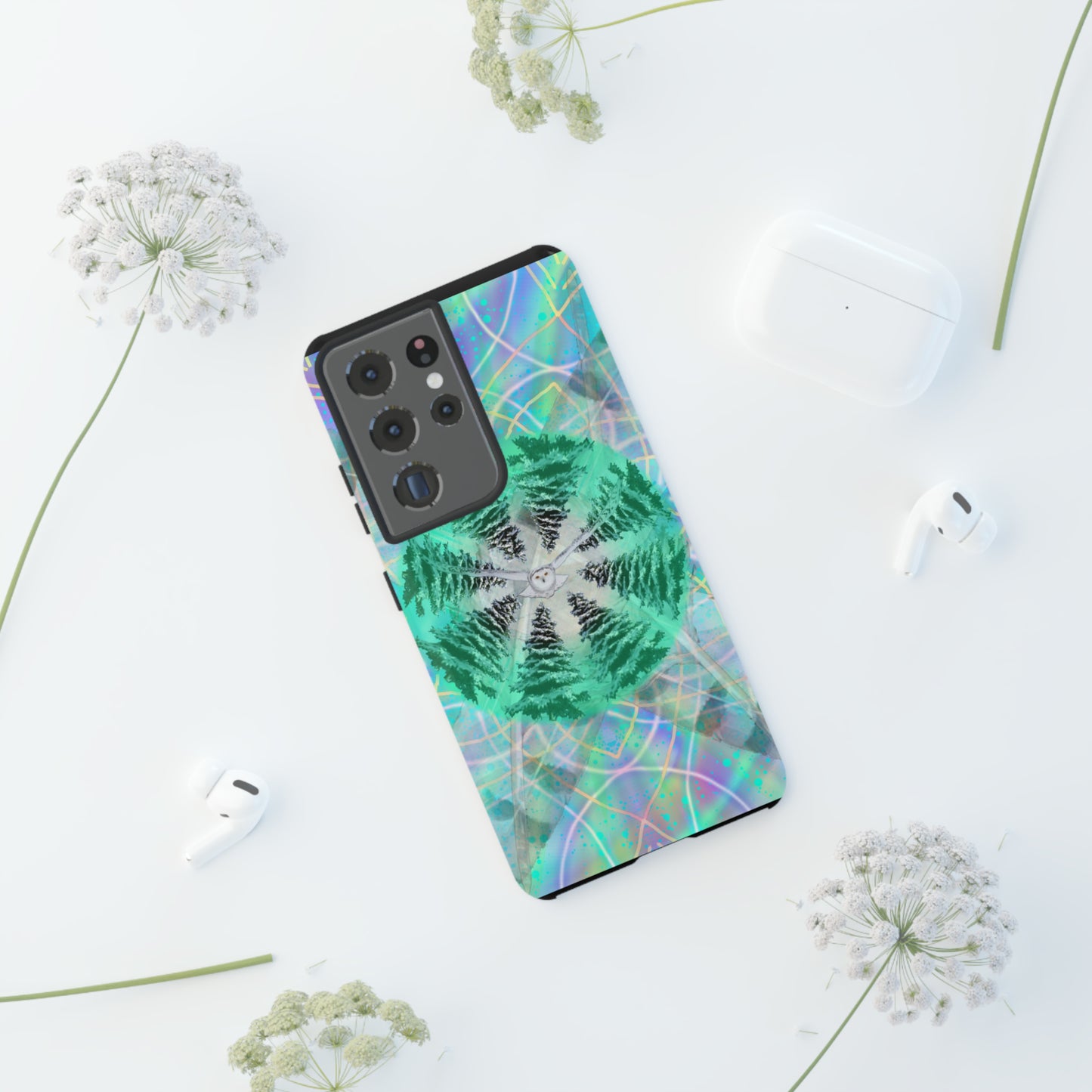 Mystic Pines Snowy Owl Protective Phone Case, Samsung, iPhone, Pixel, all sizes