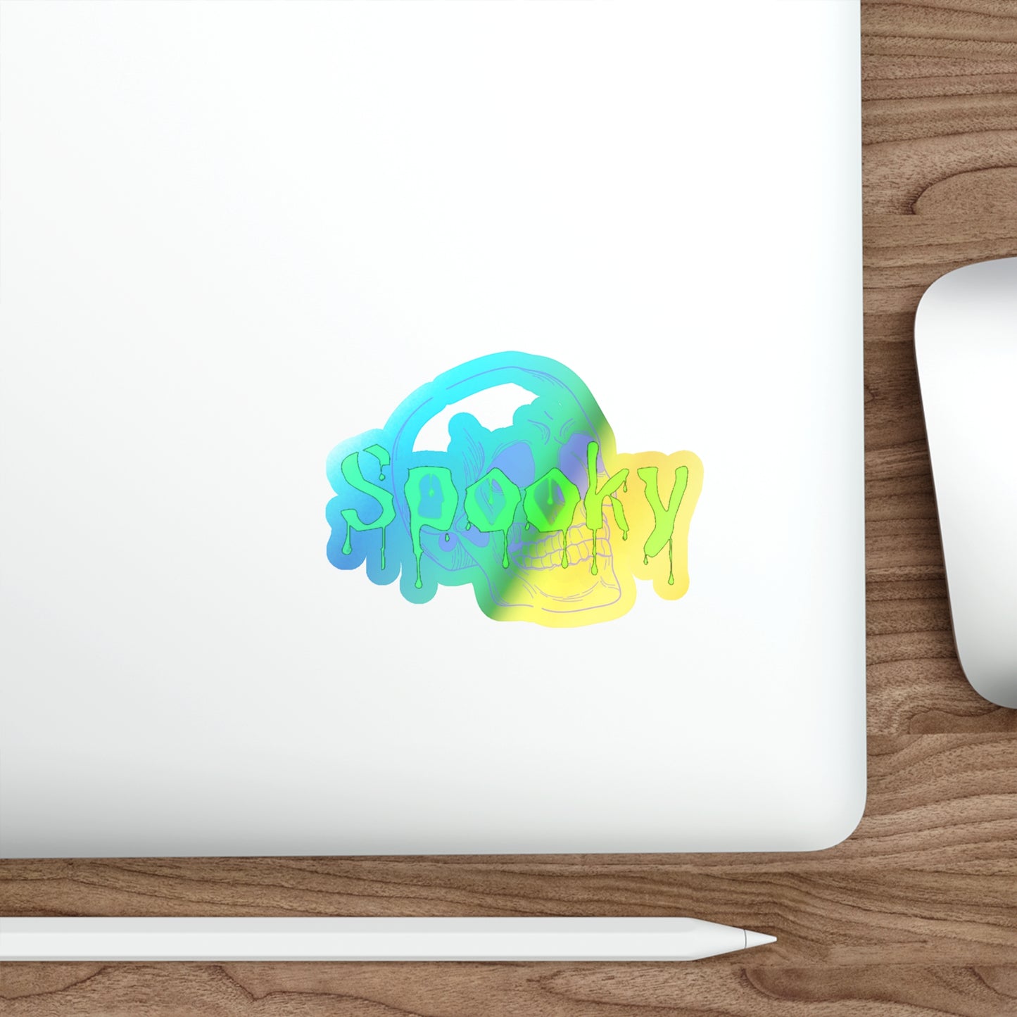 Halloween Rainbow Holographic Die-cut Vinyl Stickers  Spooky Skull