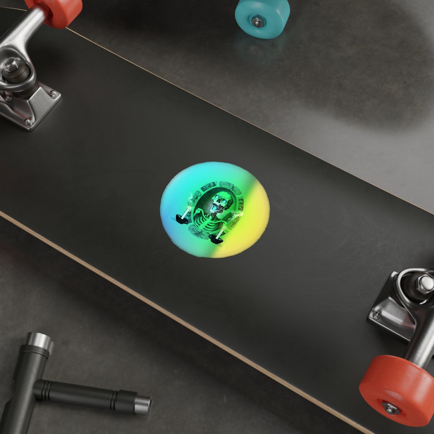 Haunted Halloween Rainbow Holographic Die-cut Vinyl Stickers Spooky Skeleton