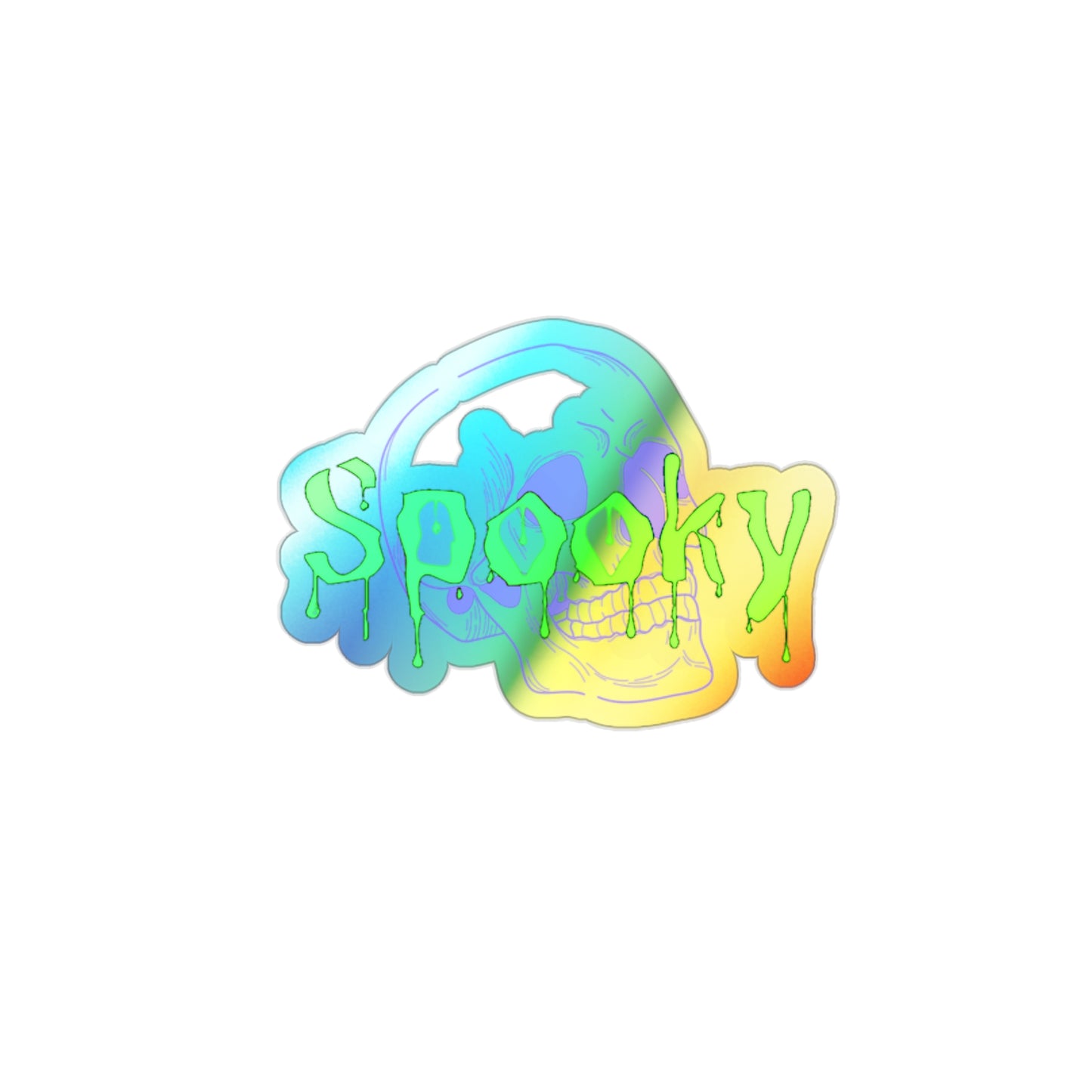 Halloween Rainbow Holographic Die-cut Vinyl Stickers Spooky Skull