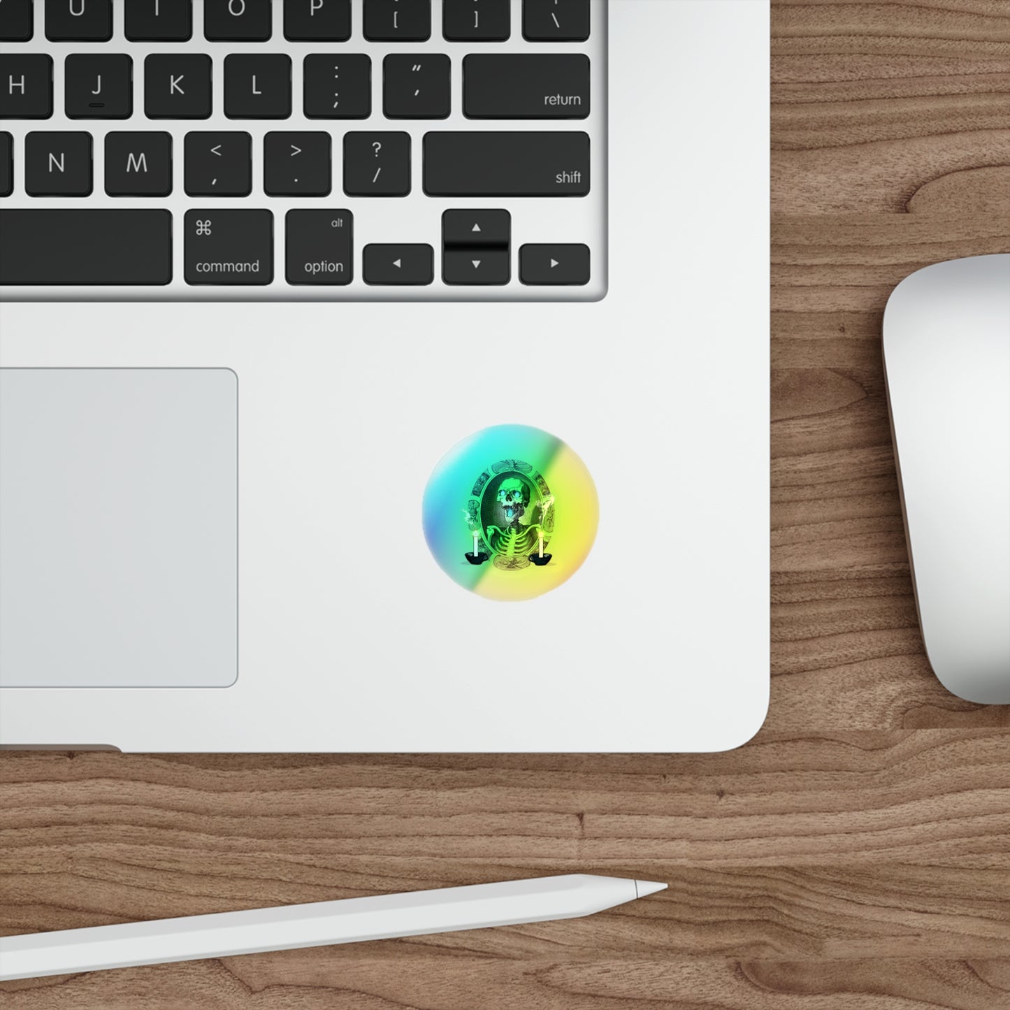 Haunted Halloween Rainbow Holographic Die-cut Vinyl Stickers Spooky Skeleton