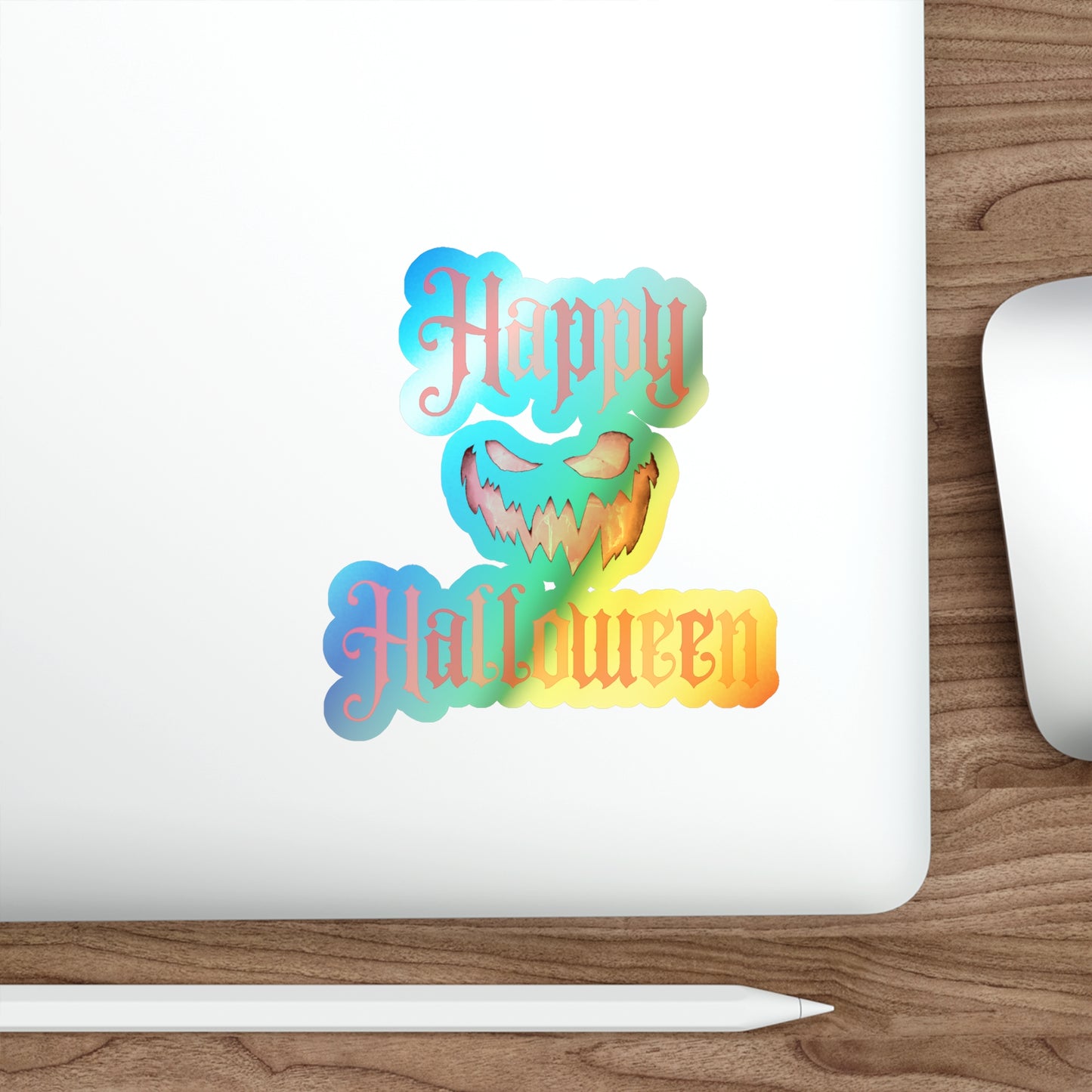 Halloween Rainbow Holographic Die-cut Vinyl Stickers Spooky Pumpkin