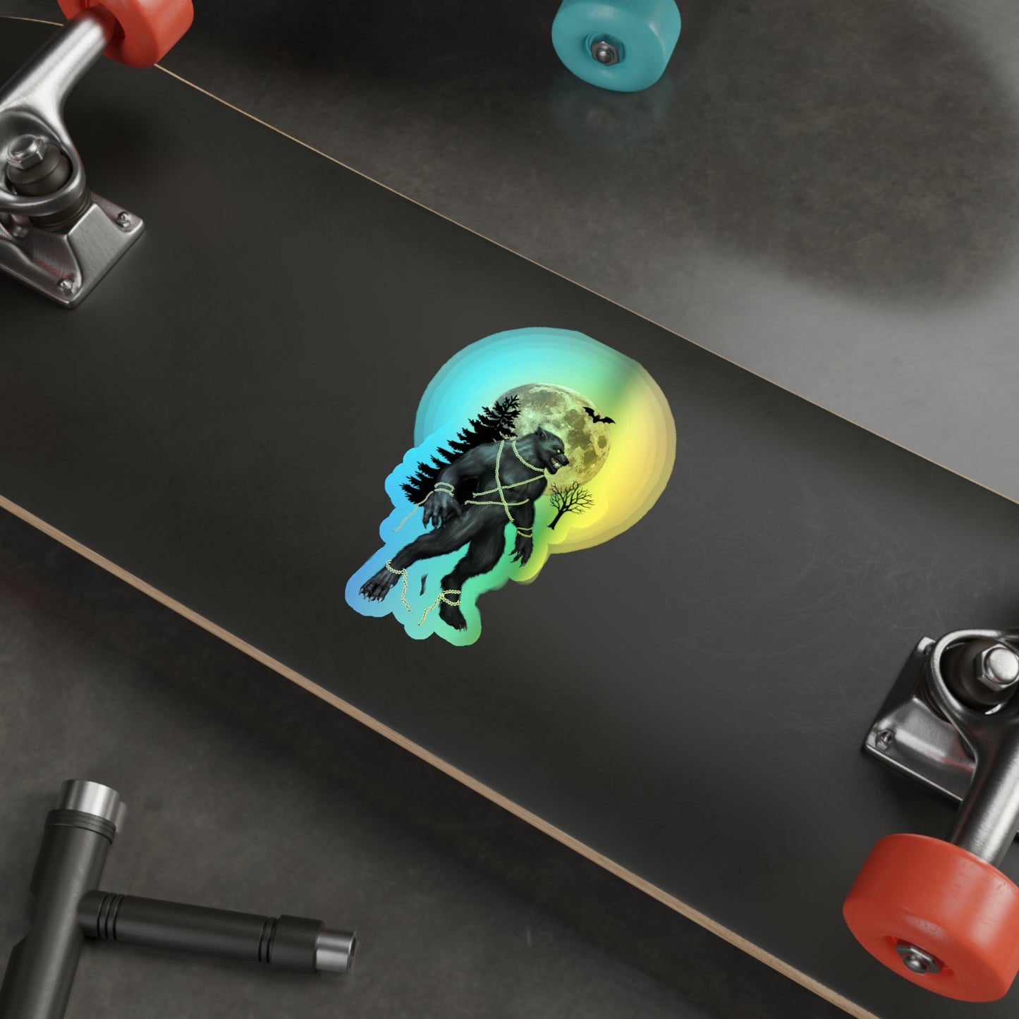 Halloween Rainbow Holographic Die-cut Vinyl Stickers Warewolf Unchained