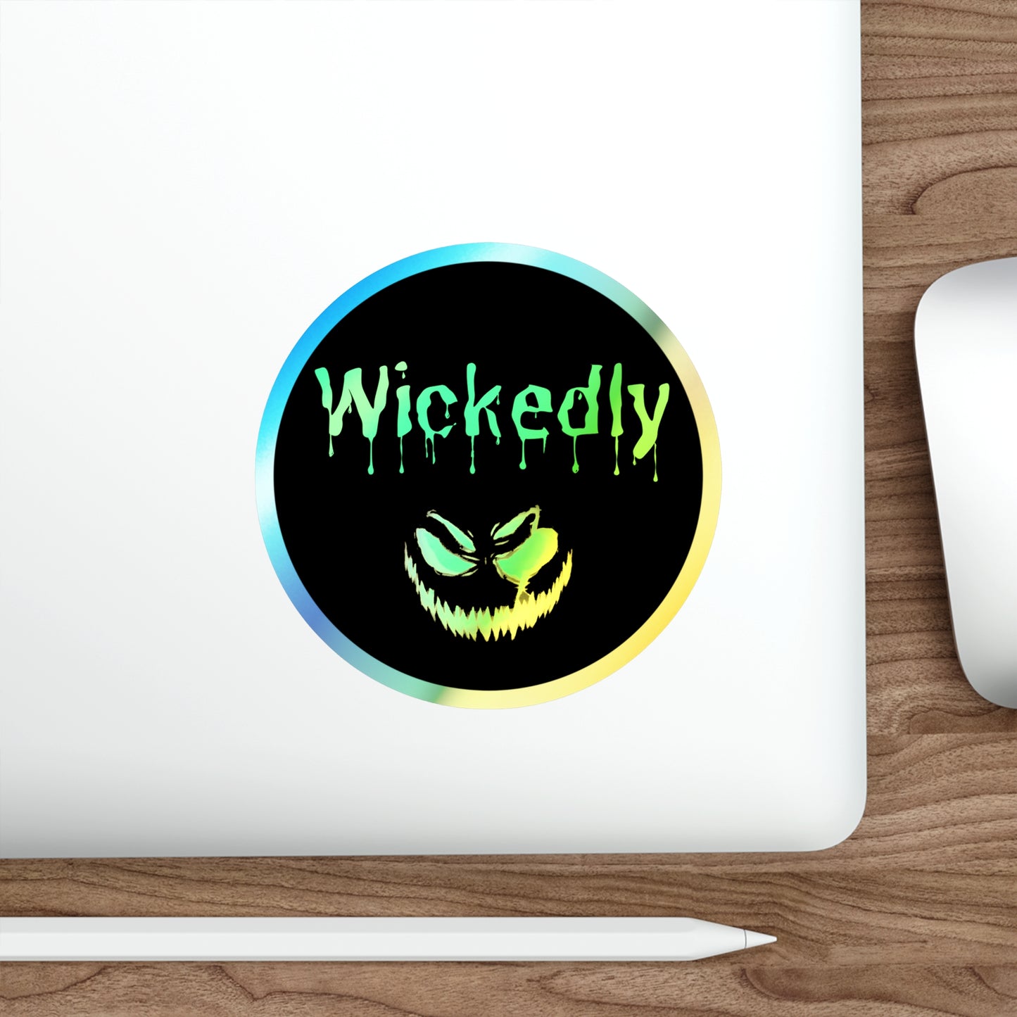 Halloween Rainbow Holographic Die-cut Vinyl Stickers Wickedly Spooky Pumpkin
