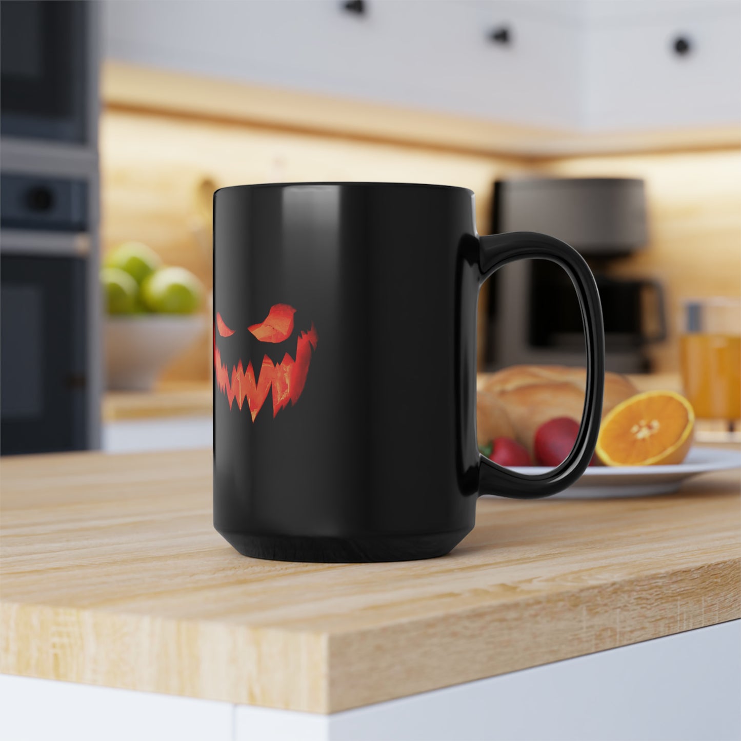 Black Mug, Spooky Pumpkin Halloween 15oz
