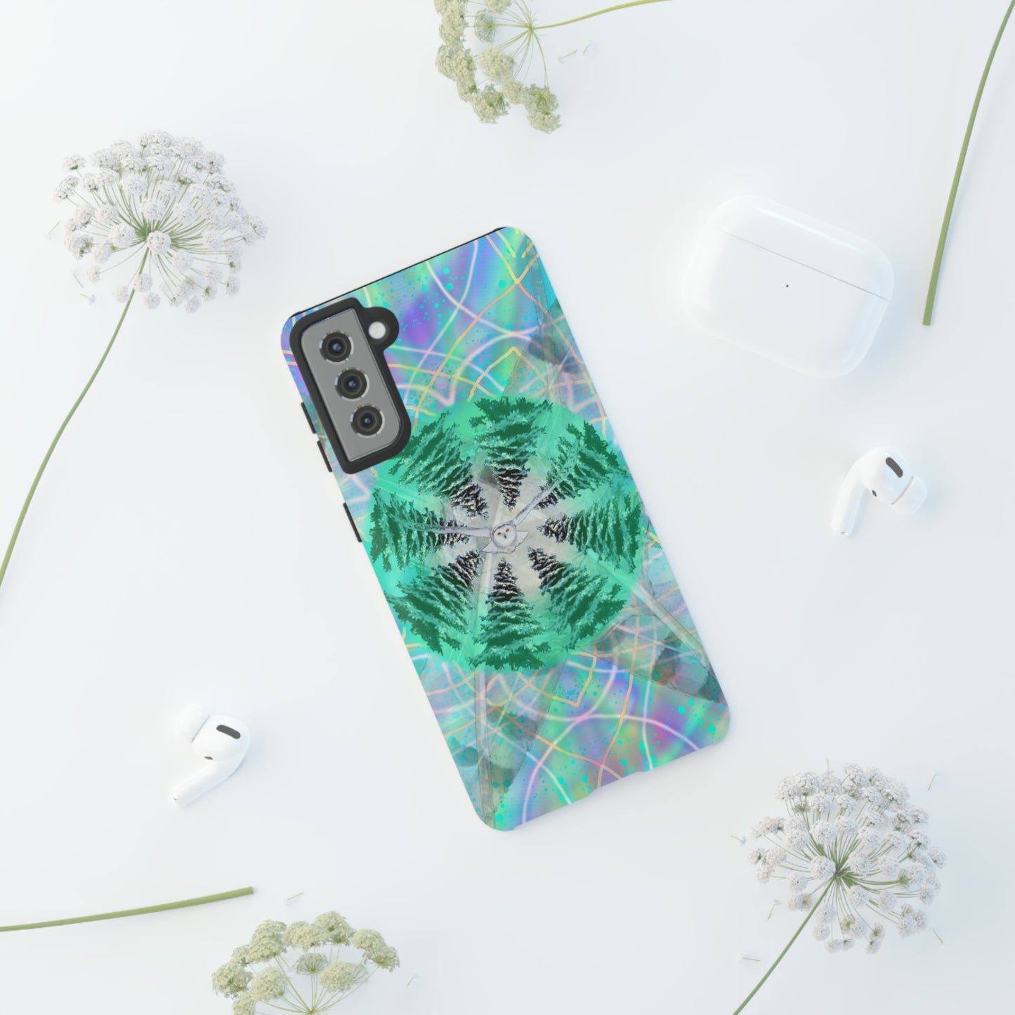 Mystic Pines Snowy Owl Protective Phone Case, Samsung, iPhone, Pixel, all sizes