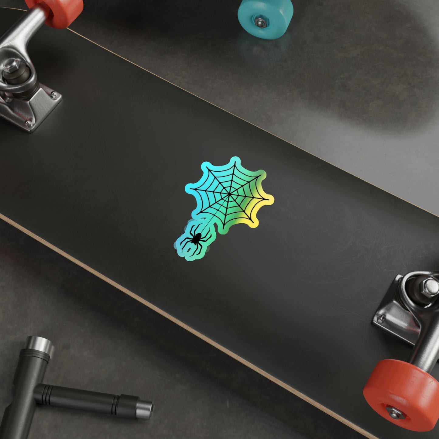 Spider Web Halloween Freaky Skull Rainbow Holographic Die-cut Vinyl Stickers