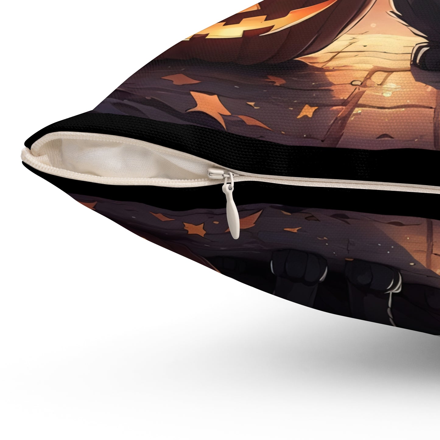 Anime Black Cat, Halloween, Spun Polyester Square Pillow