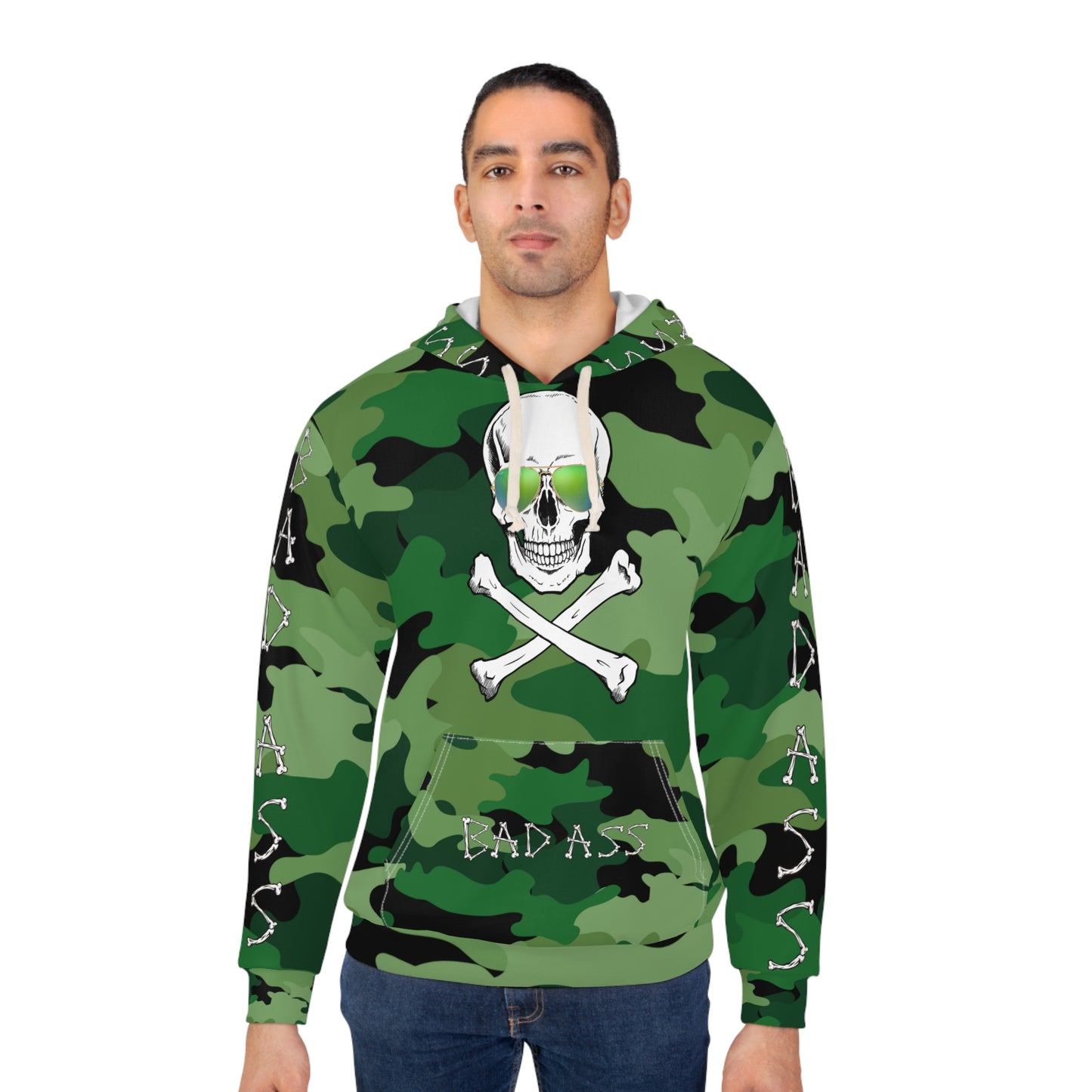 "Bad Ass" skull and Crossbones Halloween Pullover Hoodie camouflage