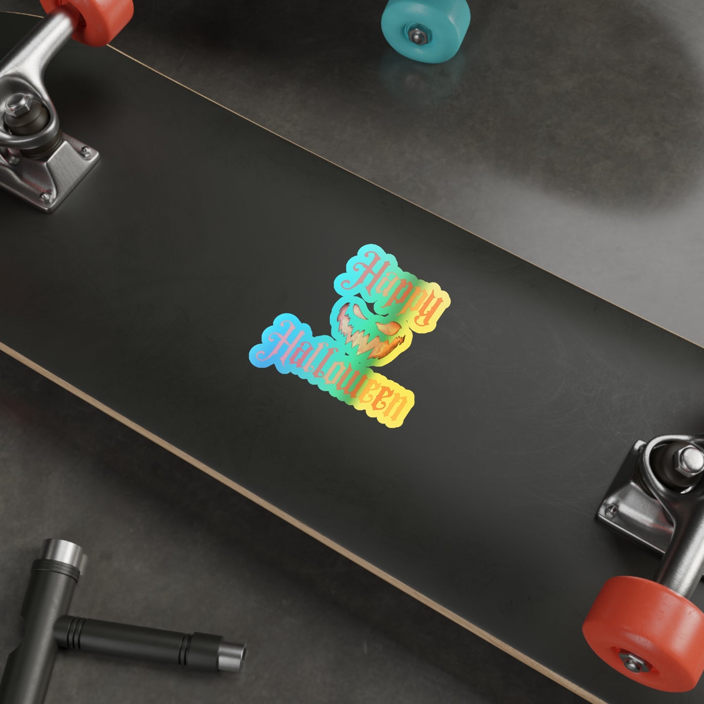 Halloween Rainbow Holographic Die-cut Vinyl Stickers Spooky Pumpkin